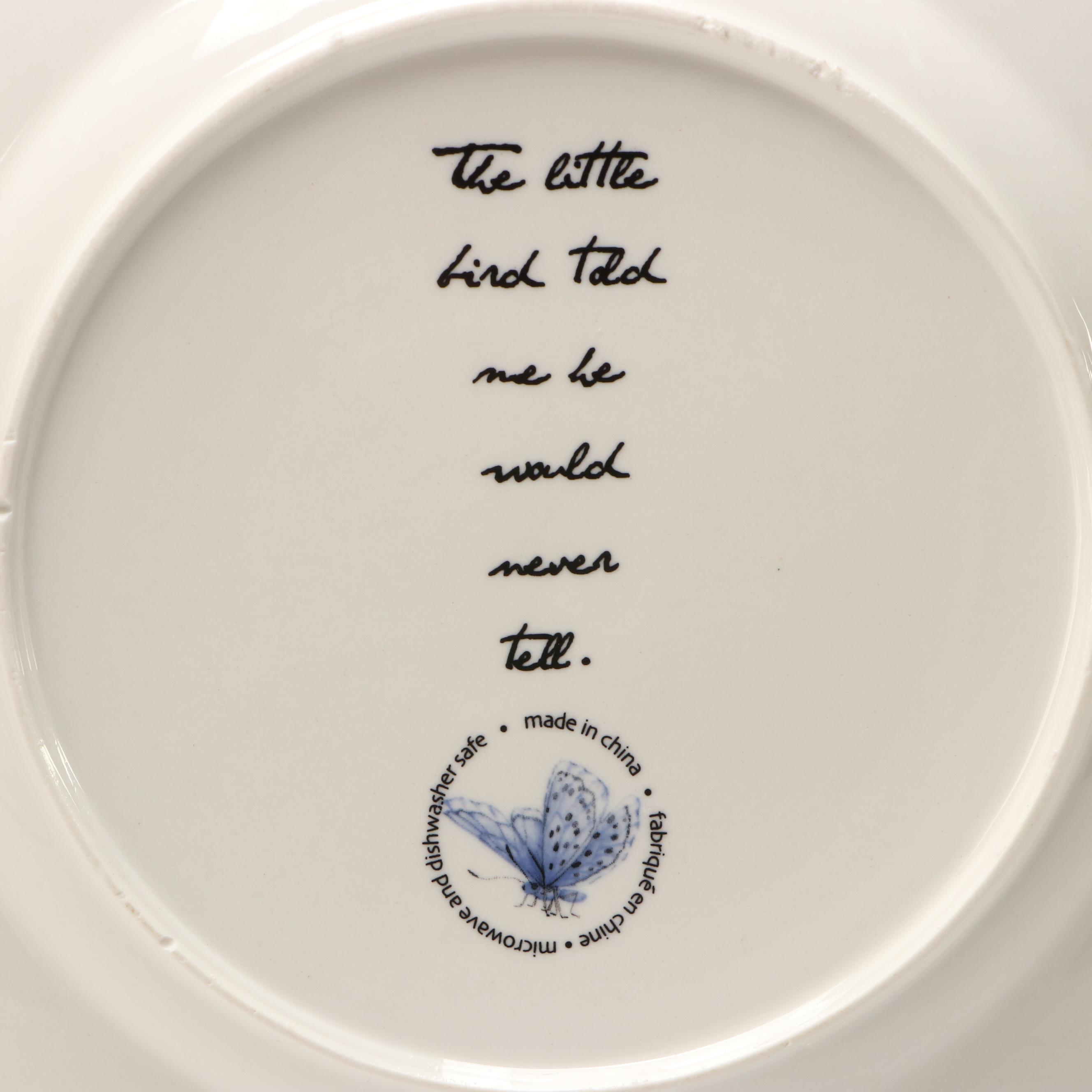 Contemporary Porcelain Scalloped Edge Bird Pattern Plates