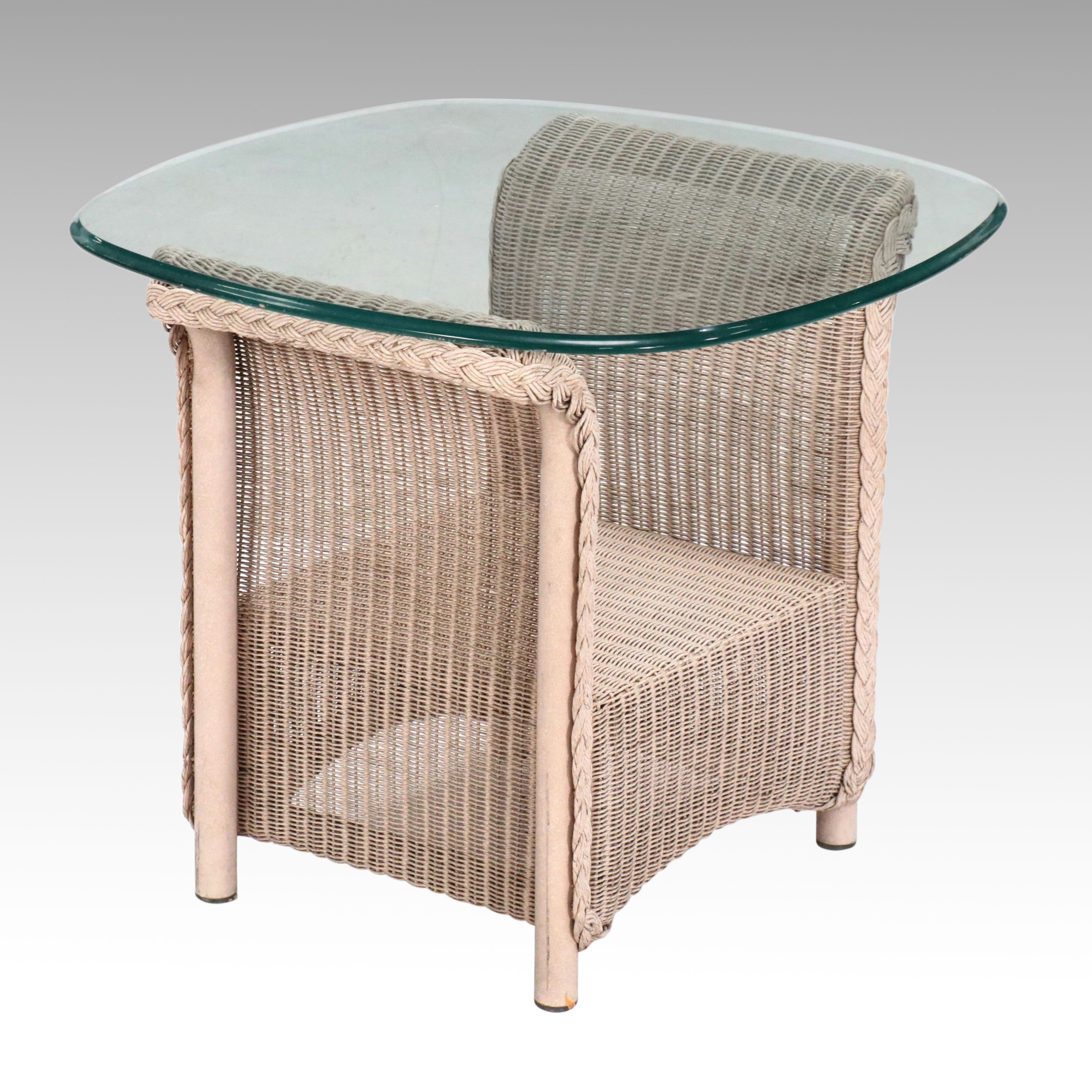 Lloyd Loom White Wicker Glass Top Table