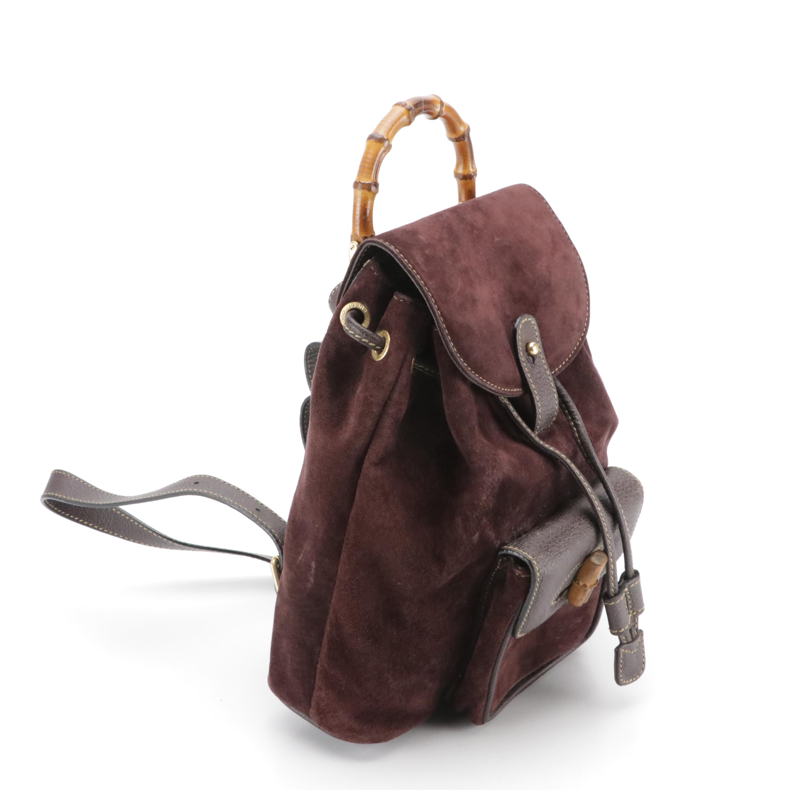 Gucci Small Bamboo Handle Backpack in Suede and Leather