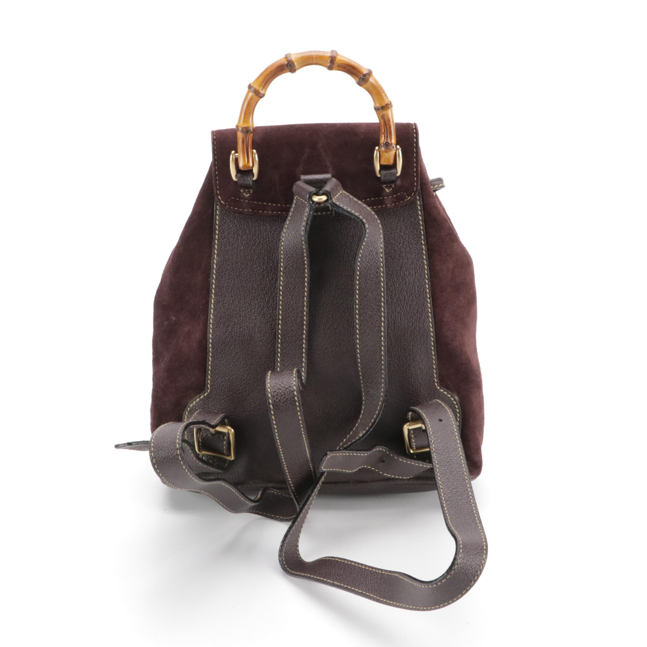 Gucci Small Bamboo Handle Backpack in Suede and Leather