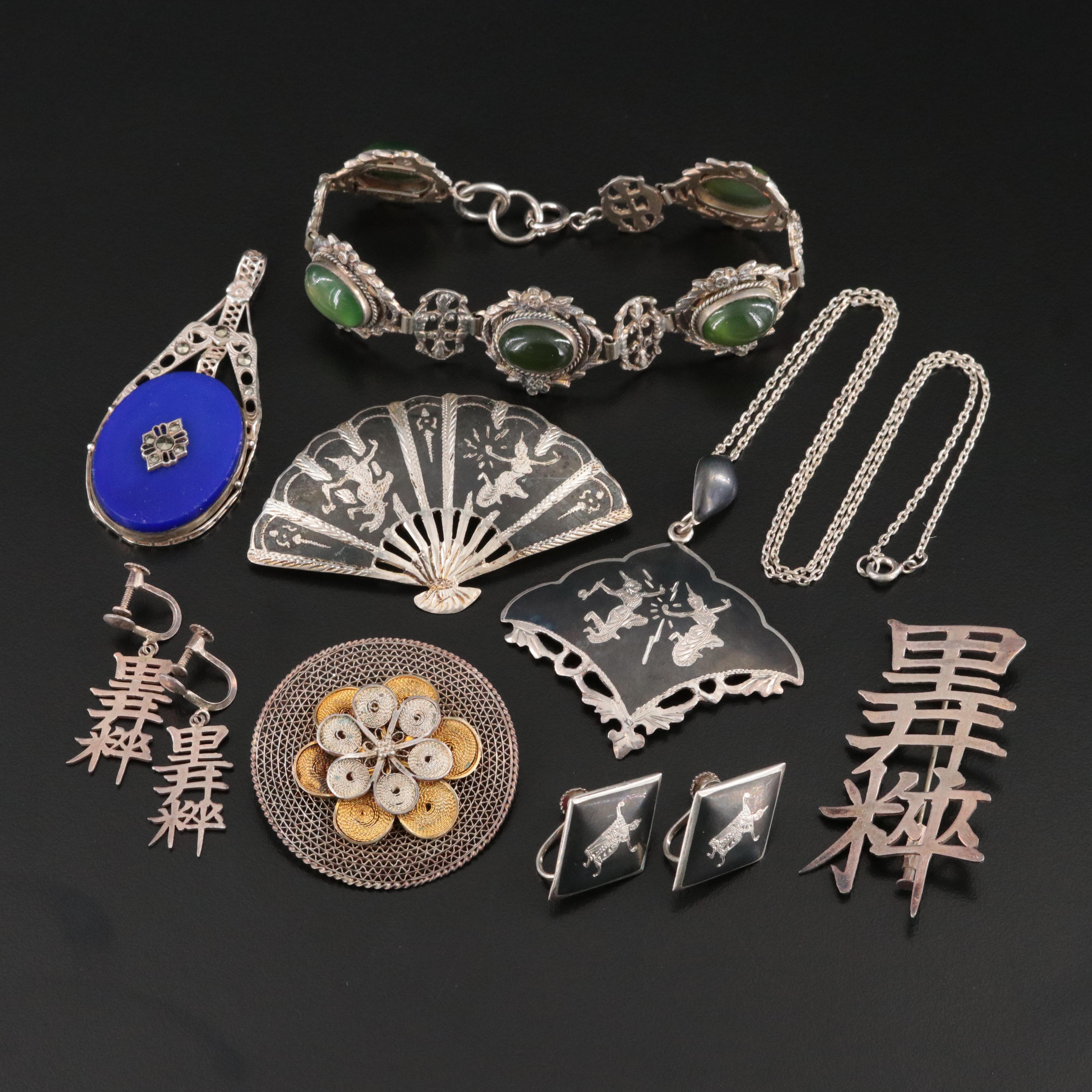 Sterling Jewelry Collection Including Fratelli Peruzzi, Chalcedony & Marcasite