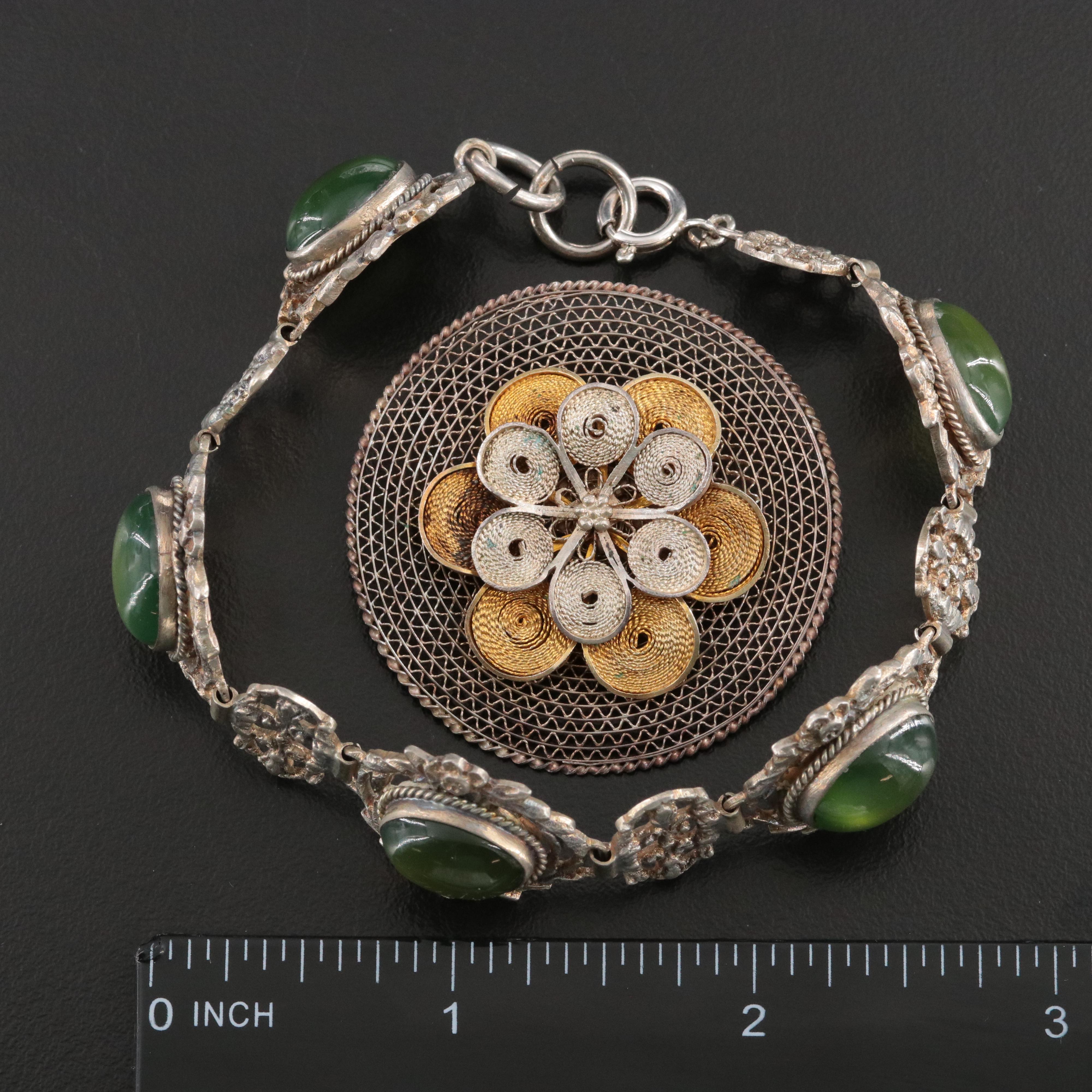 Sterling Jewelry Collection Including Fratelli Peruzzi, Chalcedony & Marcasite