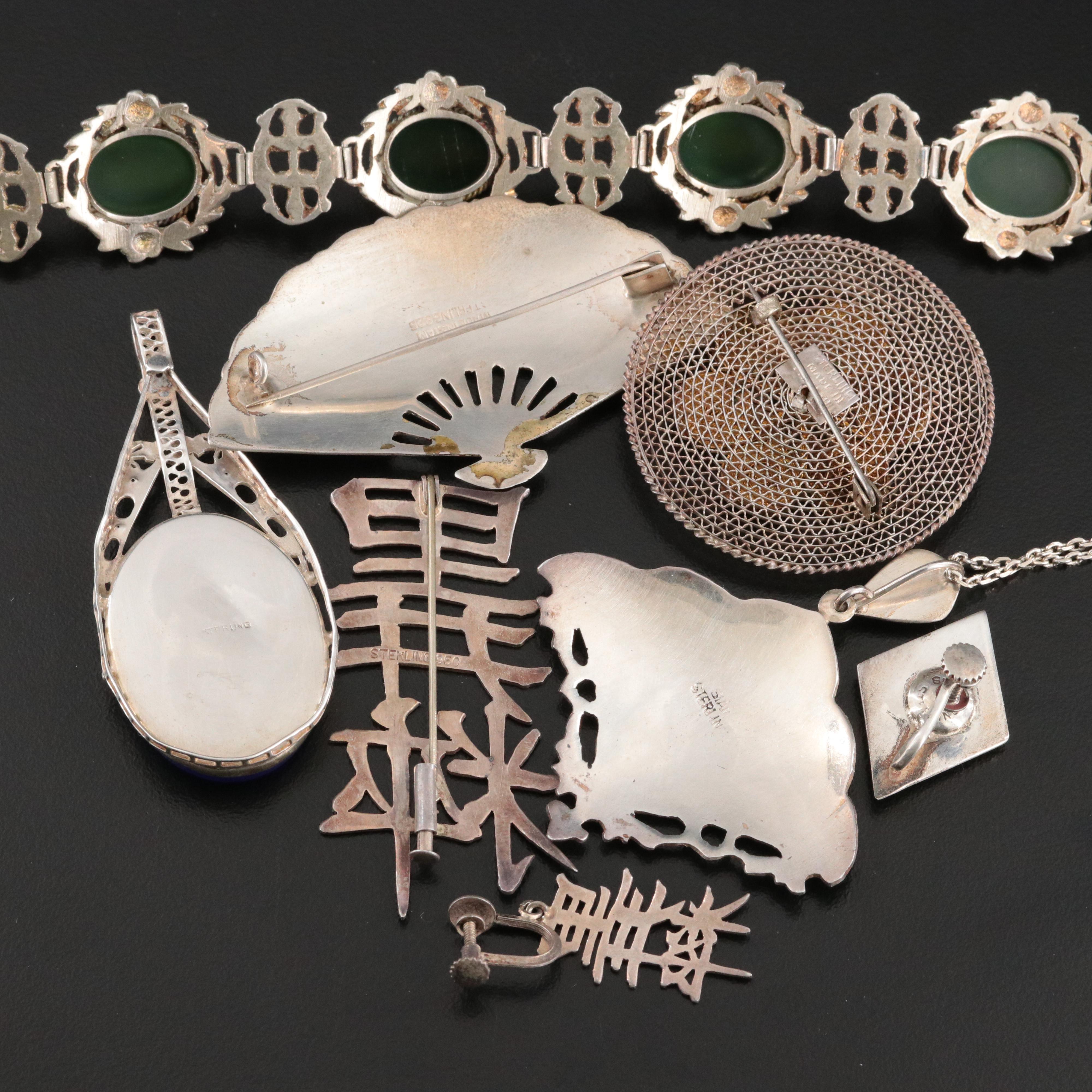 Sterling Jewelry Collection Including Fratelli Peruzzi, Chalcedony & Marcasite