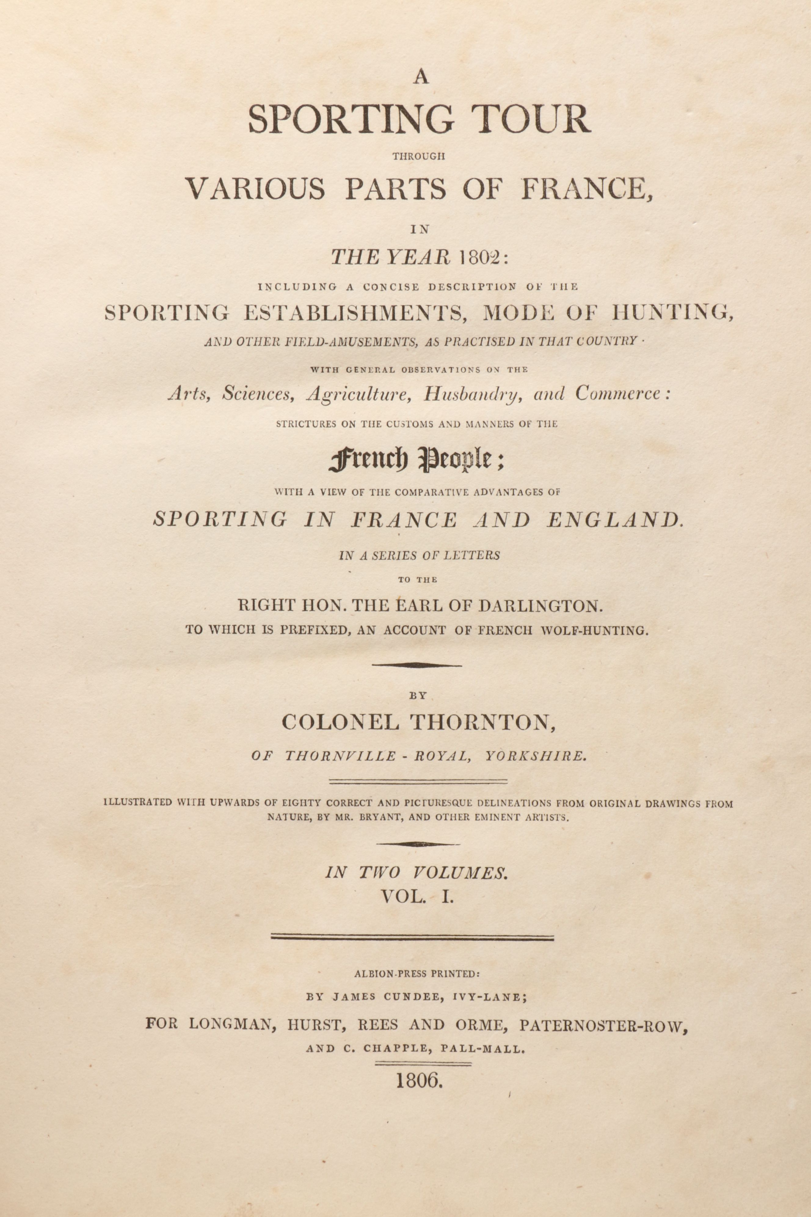 "A Sporting Tour Through France" Two-Volume Set by Thomas Thornton, 1806