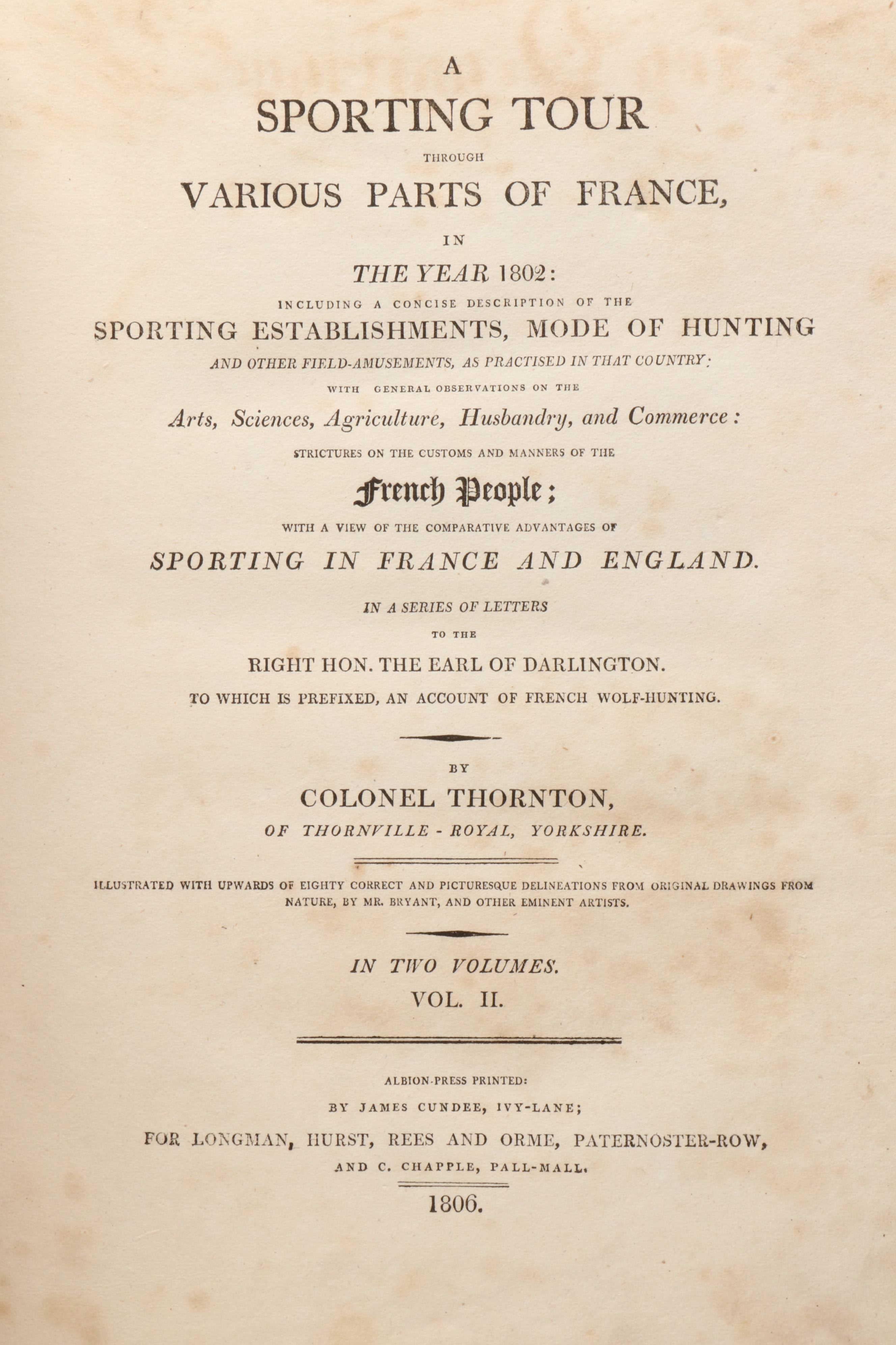 "A Sporting Tour Through France" Two-Volume Set by Thomas Thornton, 1806