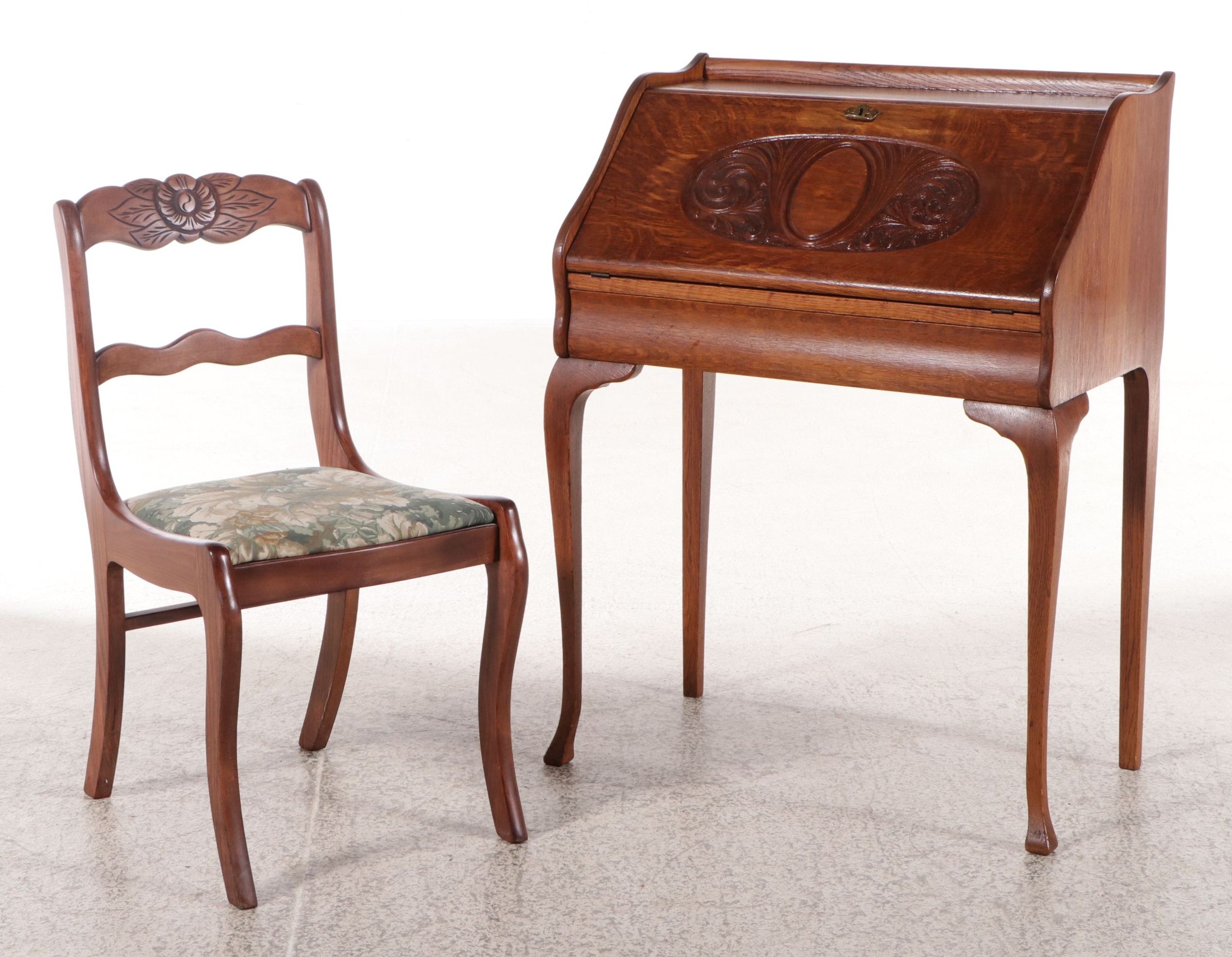 Late Victorian Oak Slant-Lid Desk with Tell City Chair, Late 19th/Early 20th C.