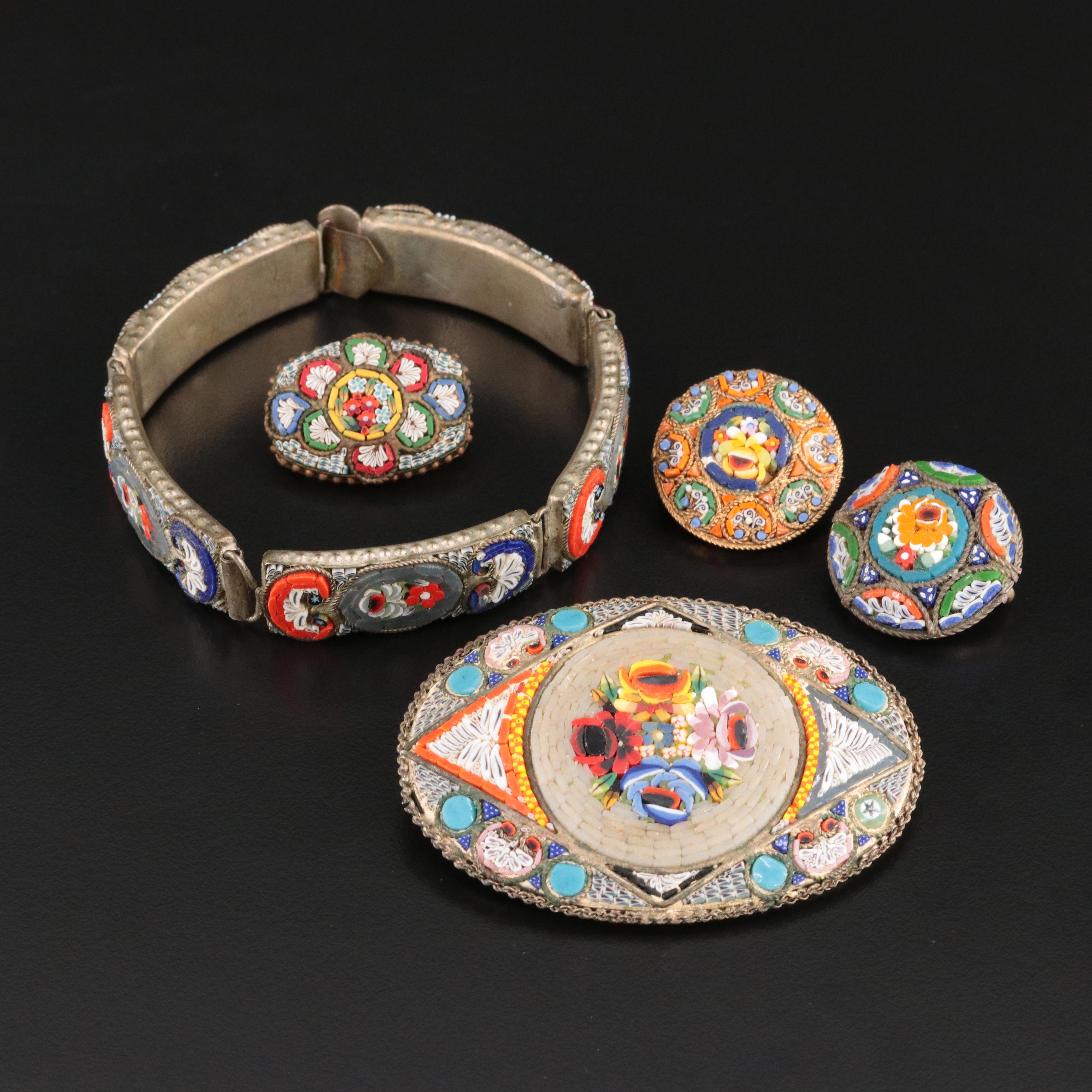 Vintage Italian Floral Micro Mosaic Jewelry Collection