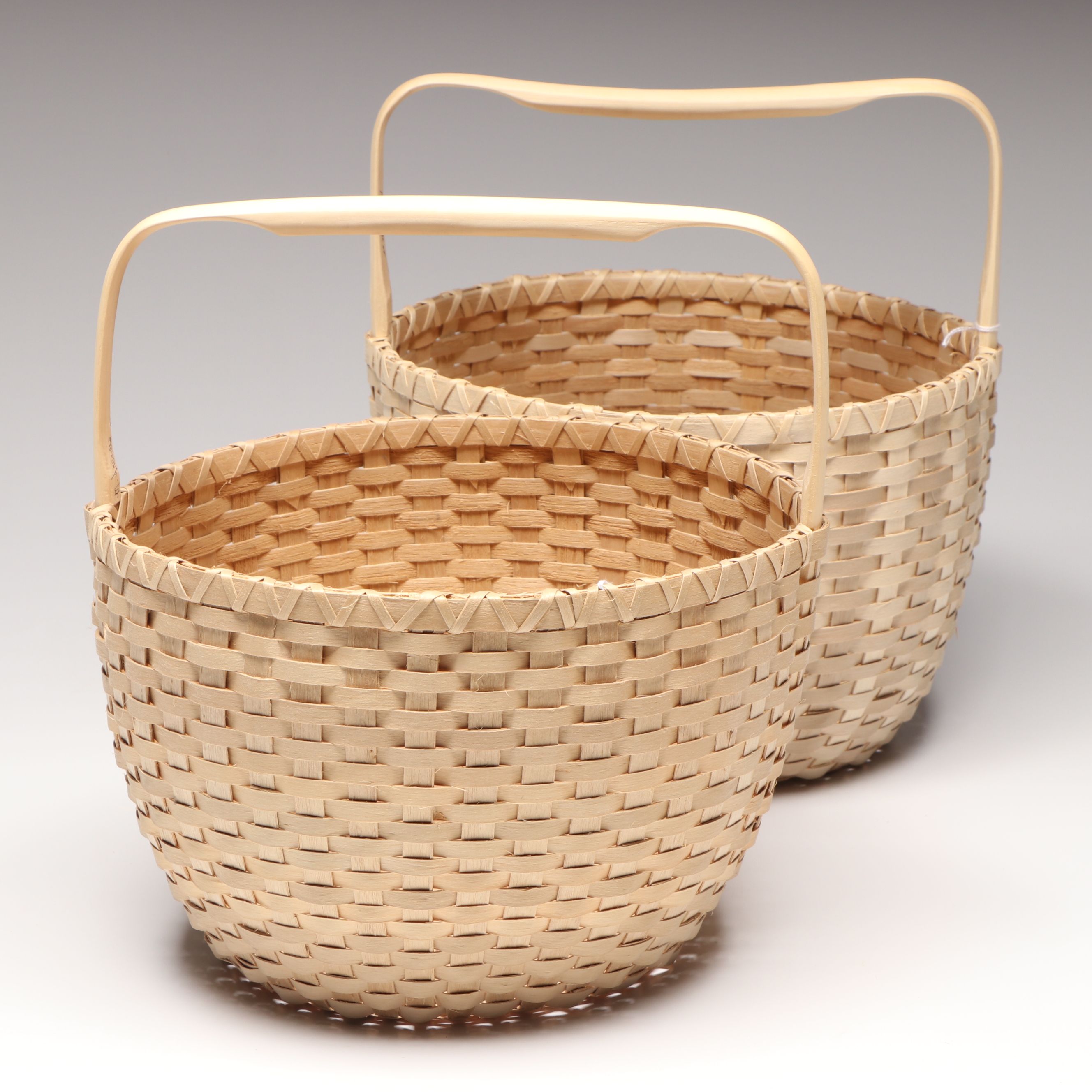 Martin Francis Penobscot Woven Brown Ash Fiber and Maple Handle Egg Baskets