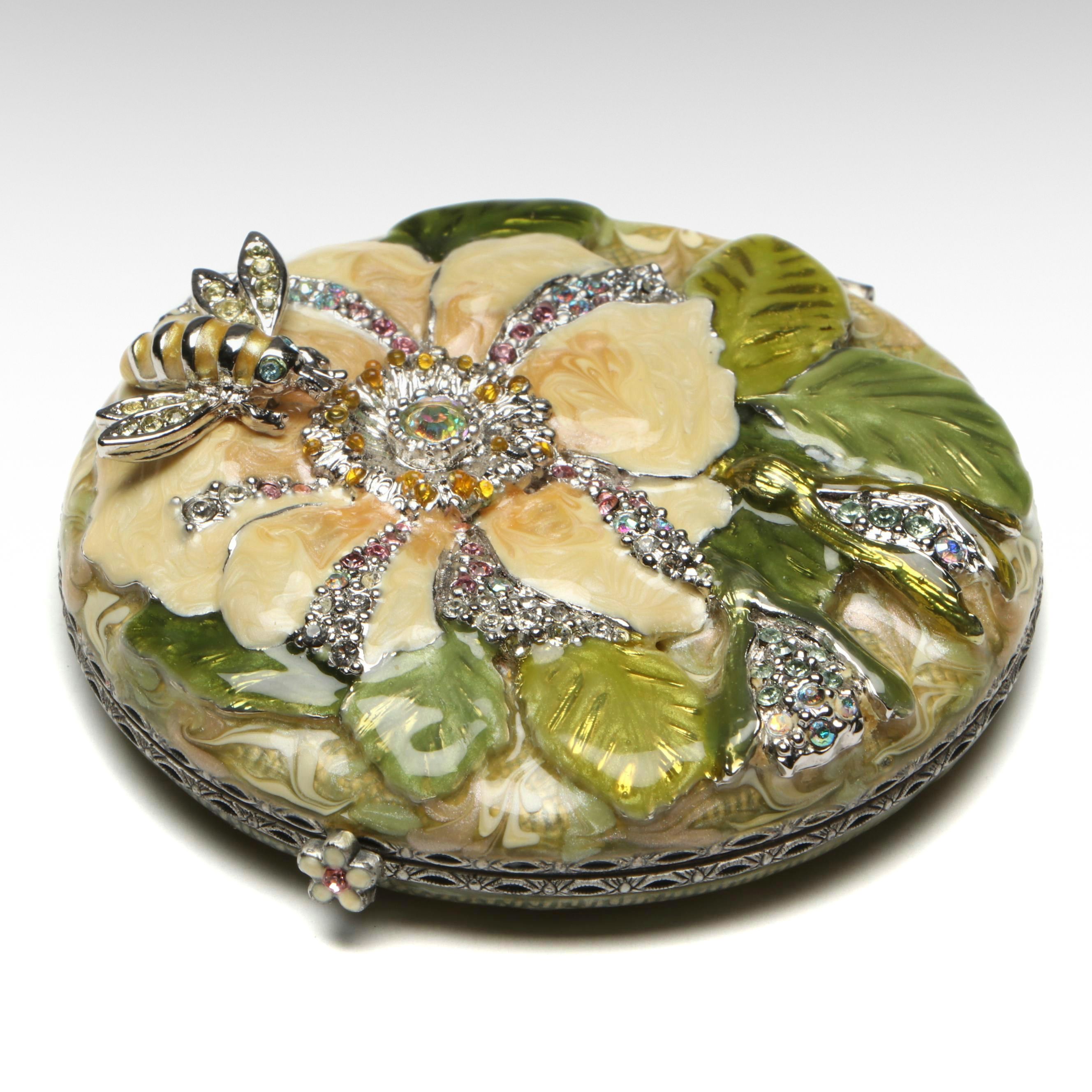 Jay Strongwater Enameled Floral Compact Mirror with Case
