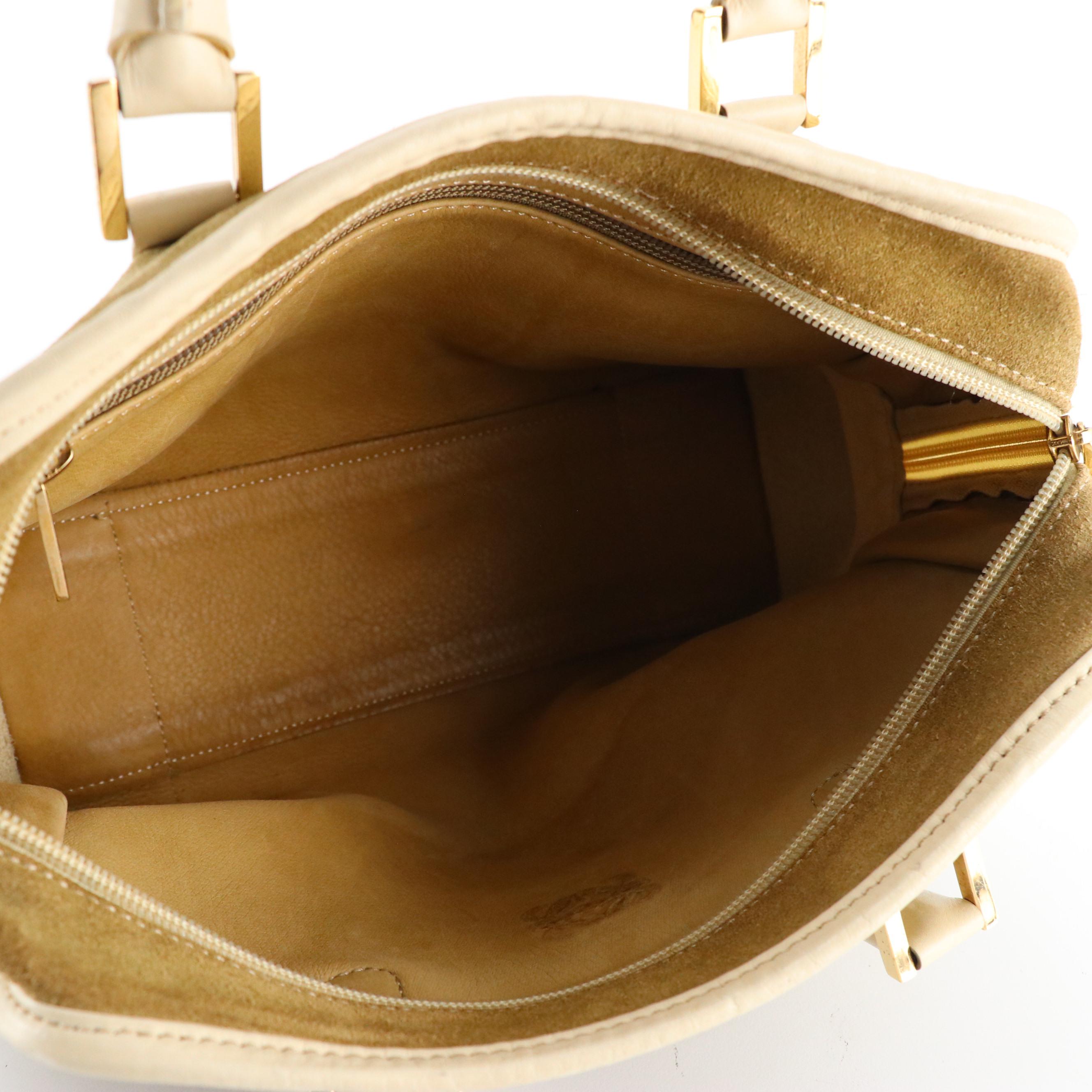 Loewe Amazona Handbag in Brown Suede and White Leather Trim