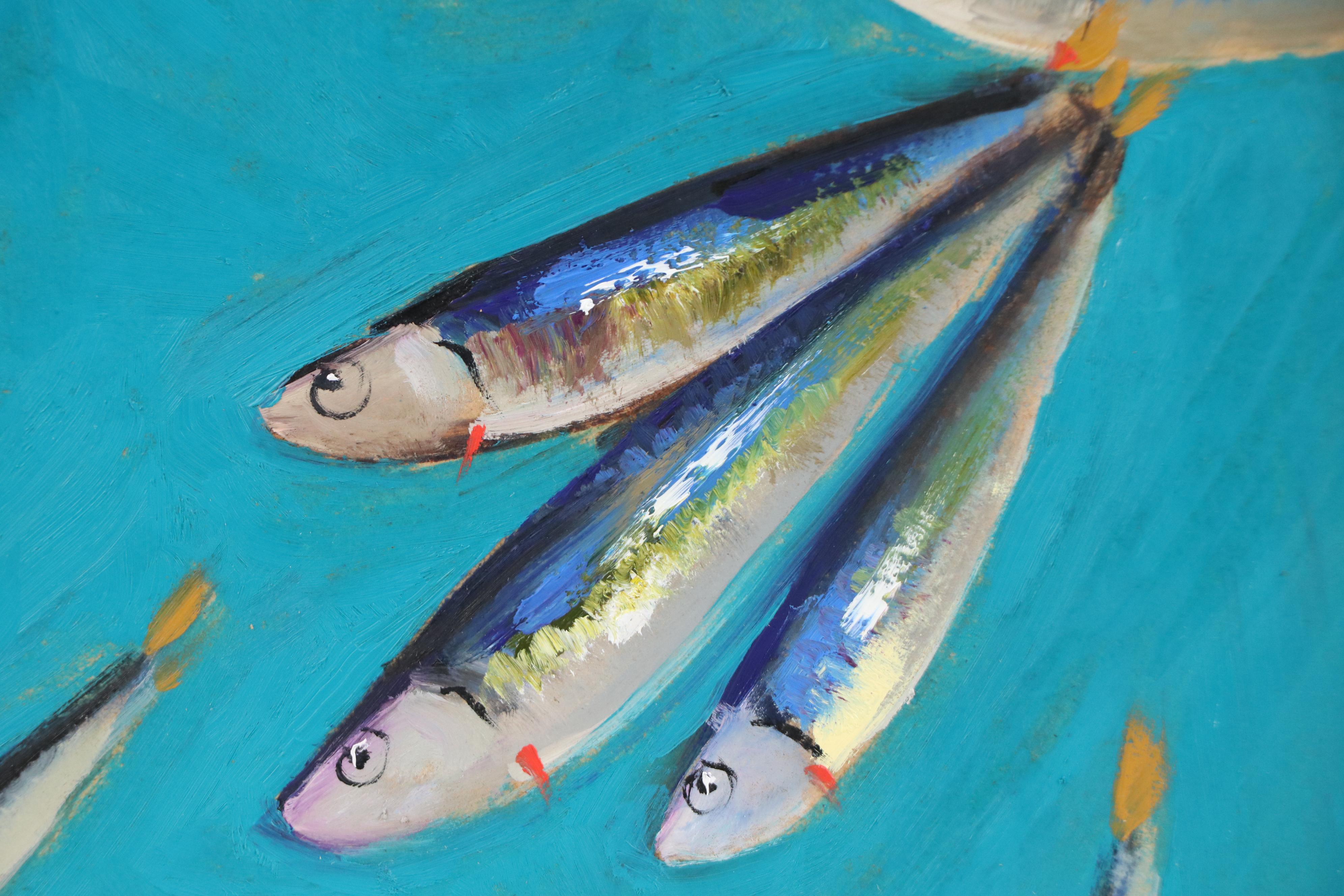 Natalie Demenko Oil Painting of Sardines, 21st Century
