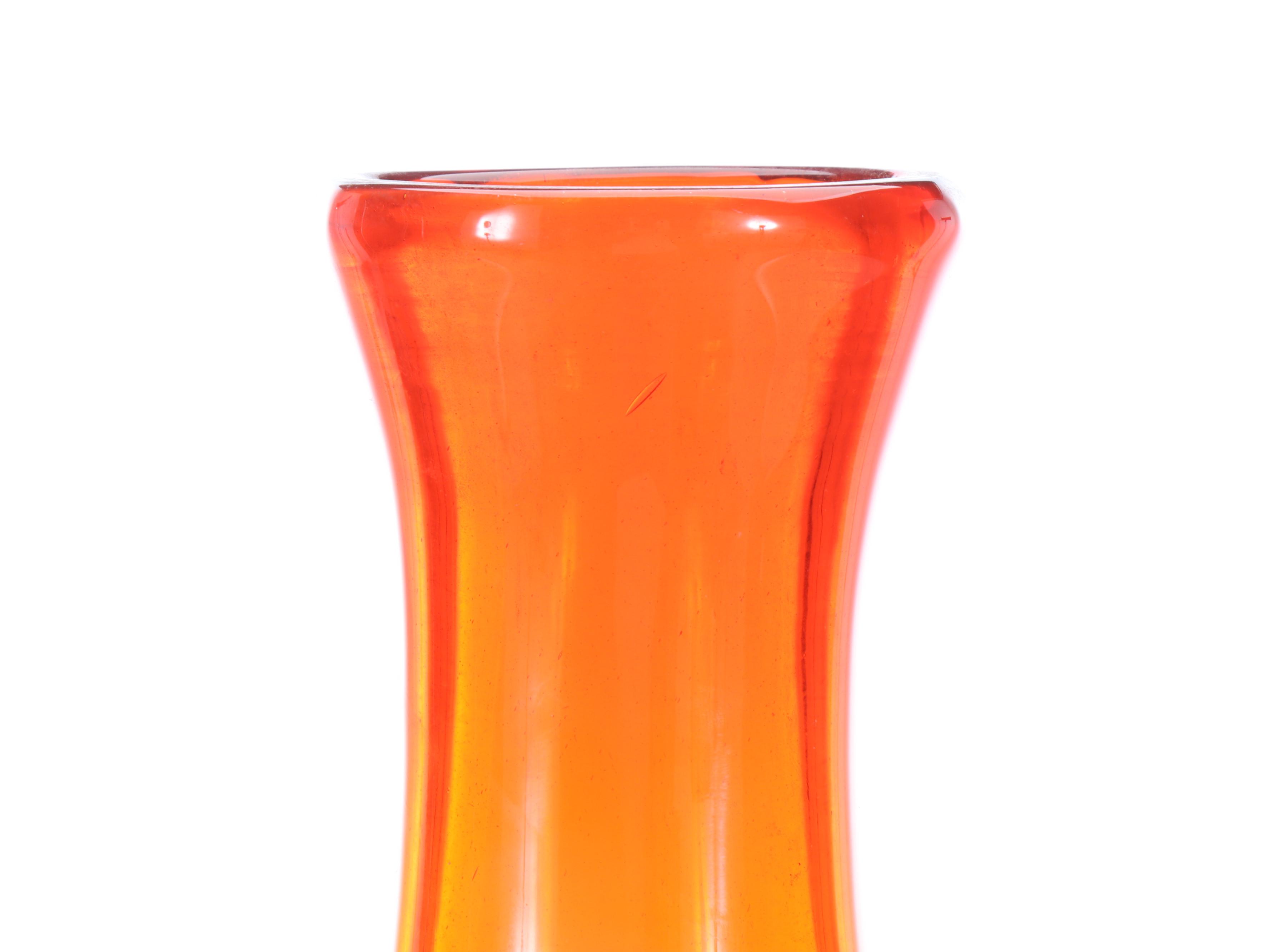 Orange Glass Bottle Floor Vase