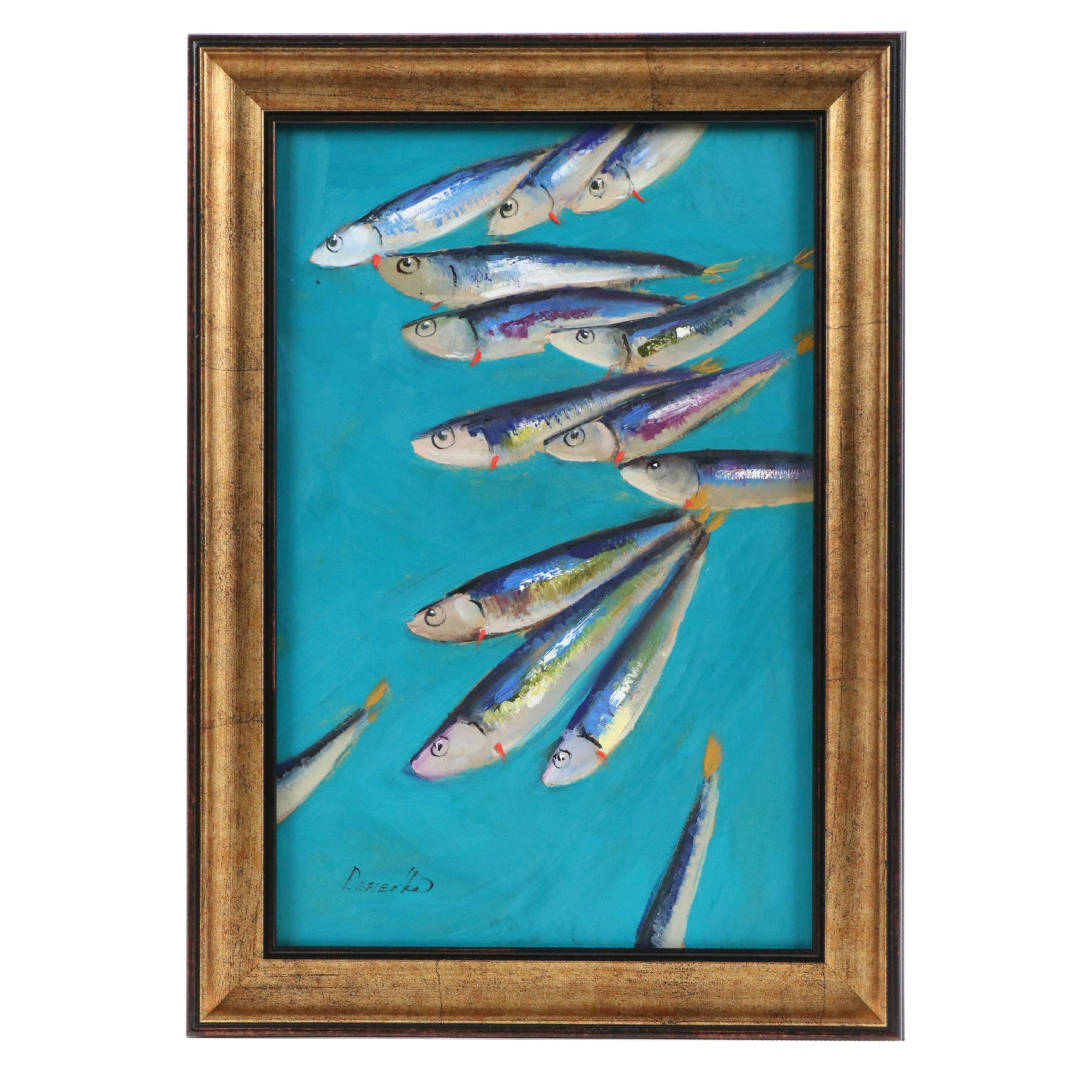 Natalie Demenko Oil Painting of Sardines, 21st Century