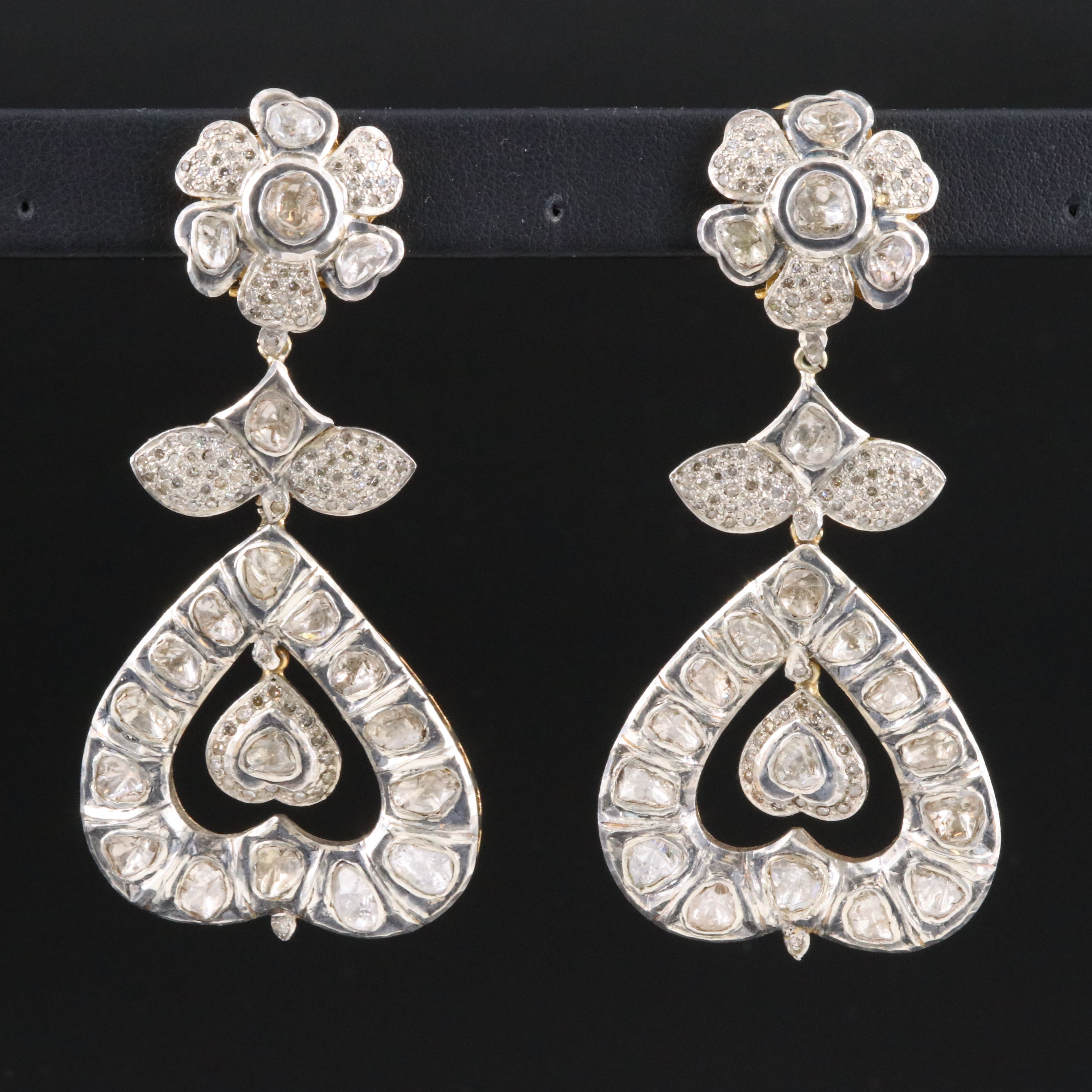 Sterling Polki Diamond Heart Drop Earrings