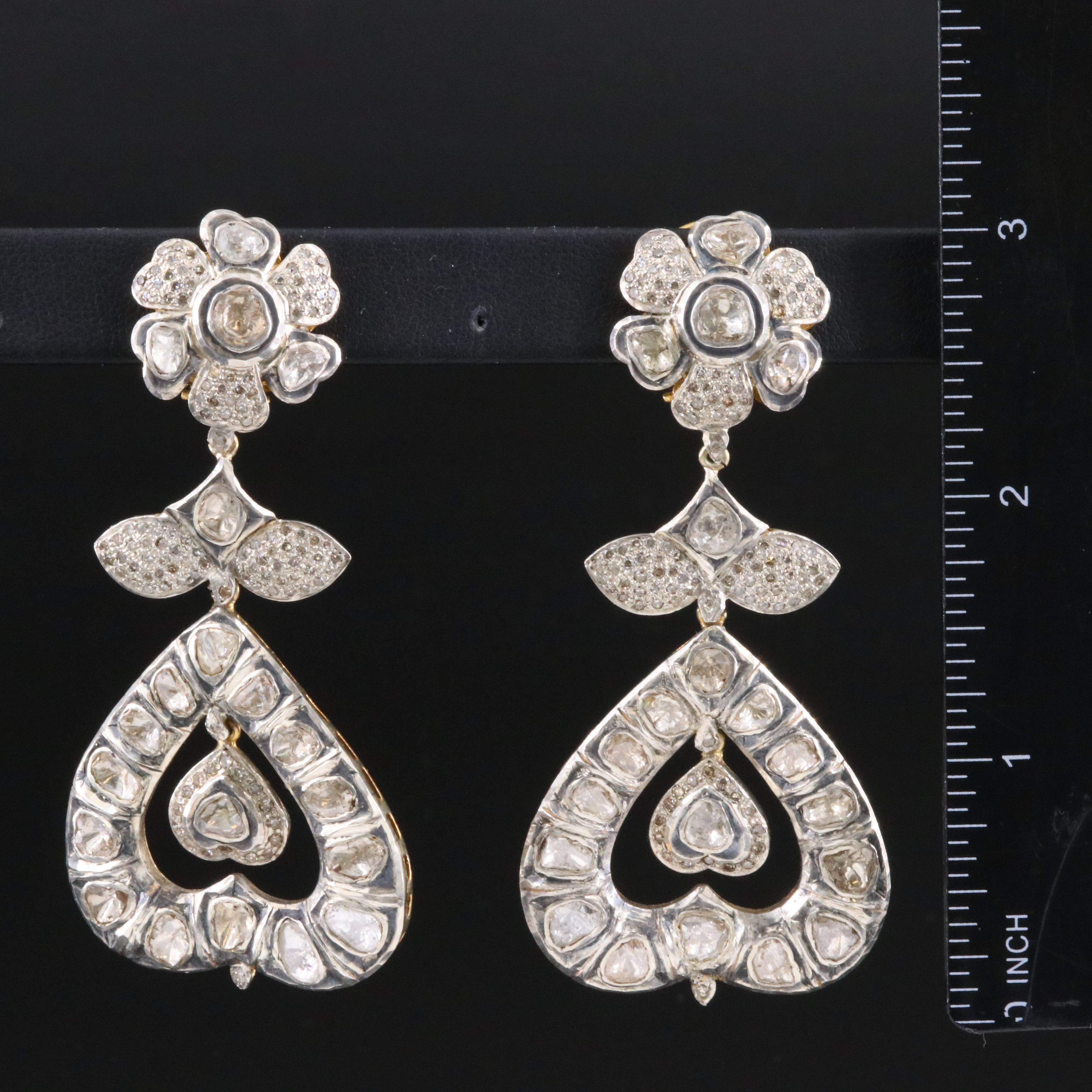 Sterling Polki Diamond Heart Drop Earrings