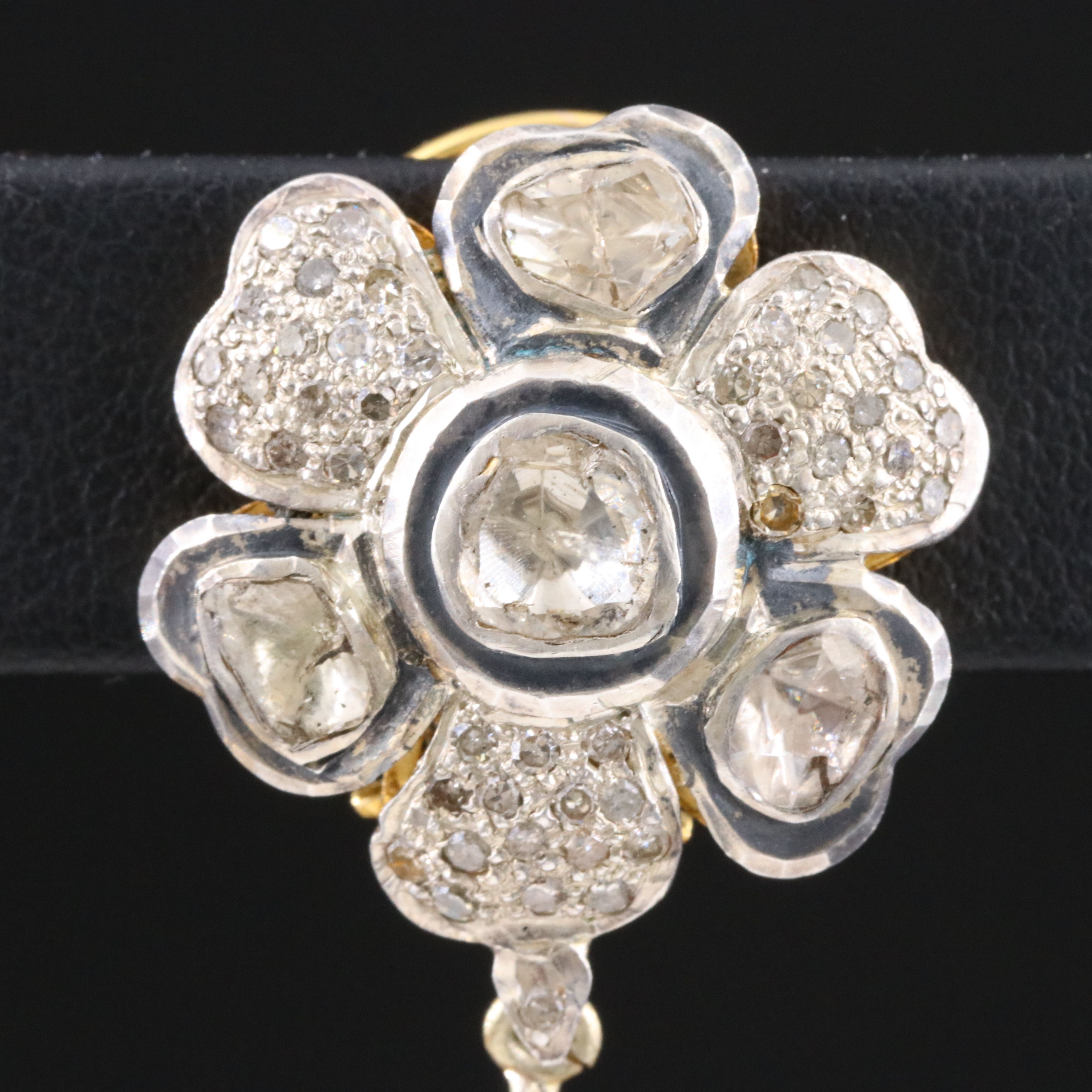 Sterling Polki Diamond Heart Drop Earrings