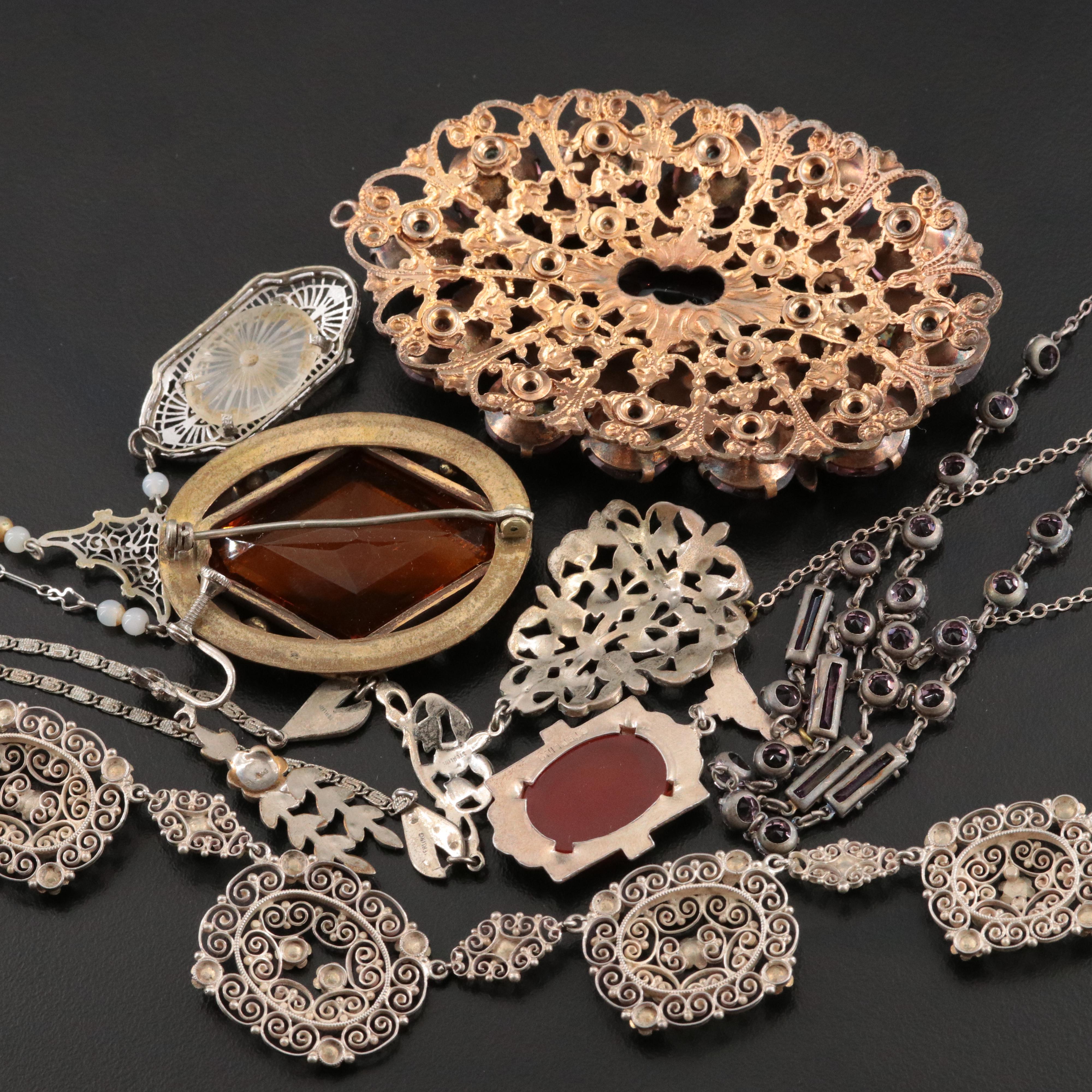 Jewelry Collection Including Art Deco, Art Nouveau & Sterling with Celluloid Box