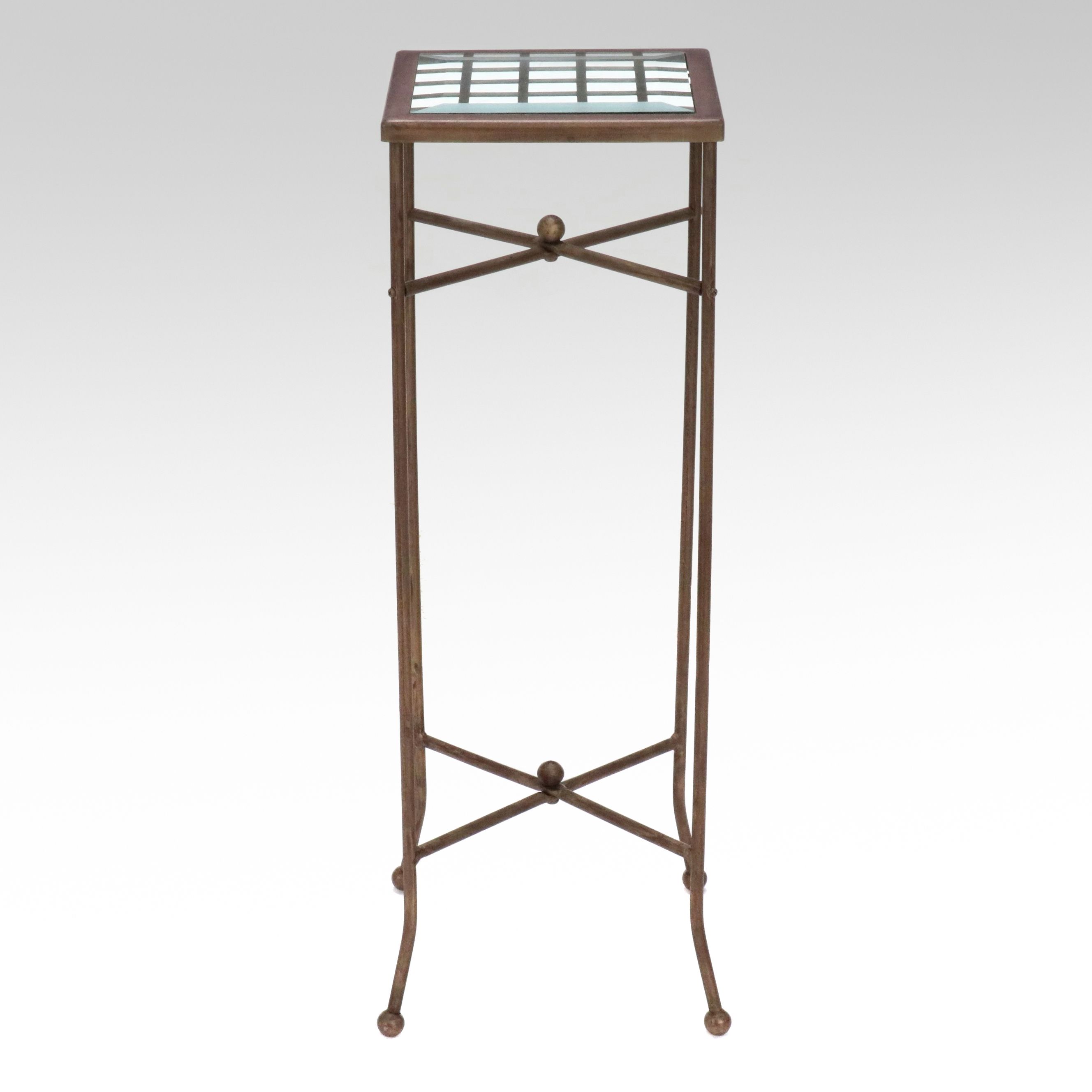 Directoire Style Metal Plant Stand with Inset Beveled Glass Top
