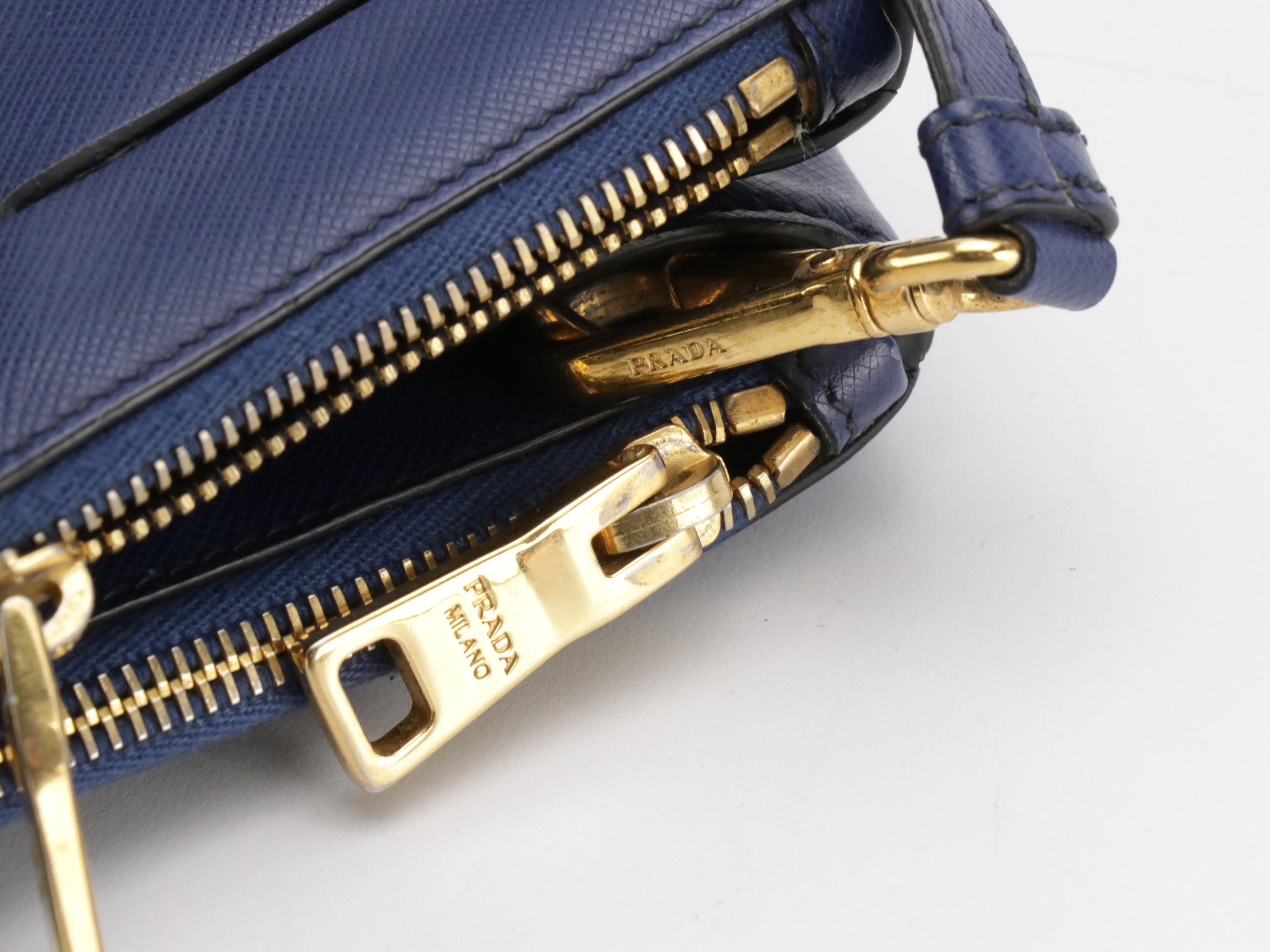 Prada Double Zip Galleria Two-Way Tote Bag in Blue Saffiano Lux Leather