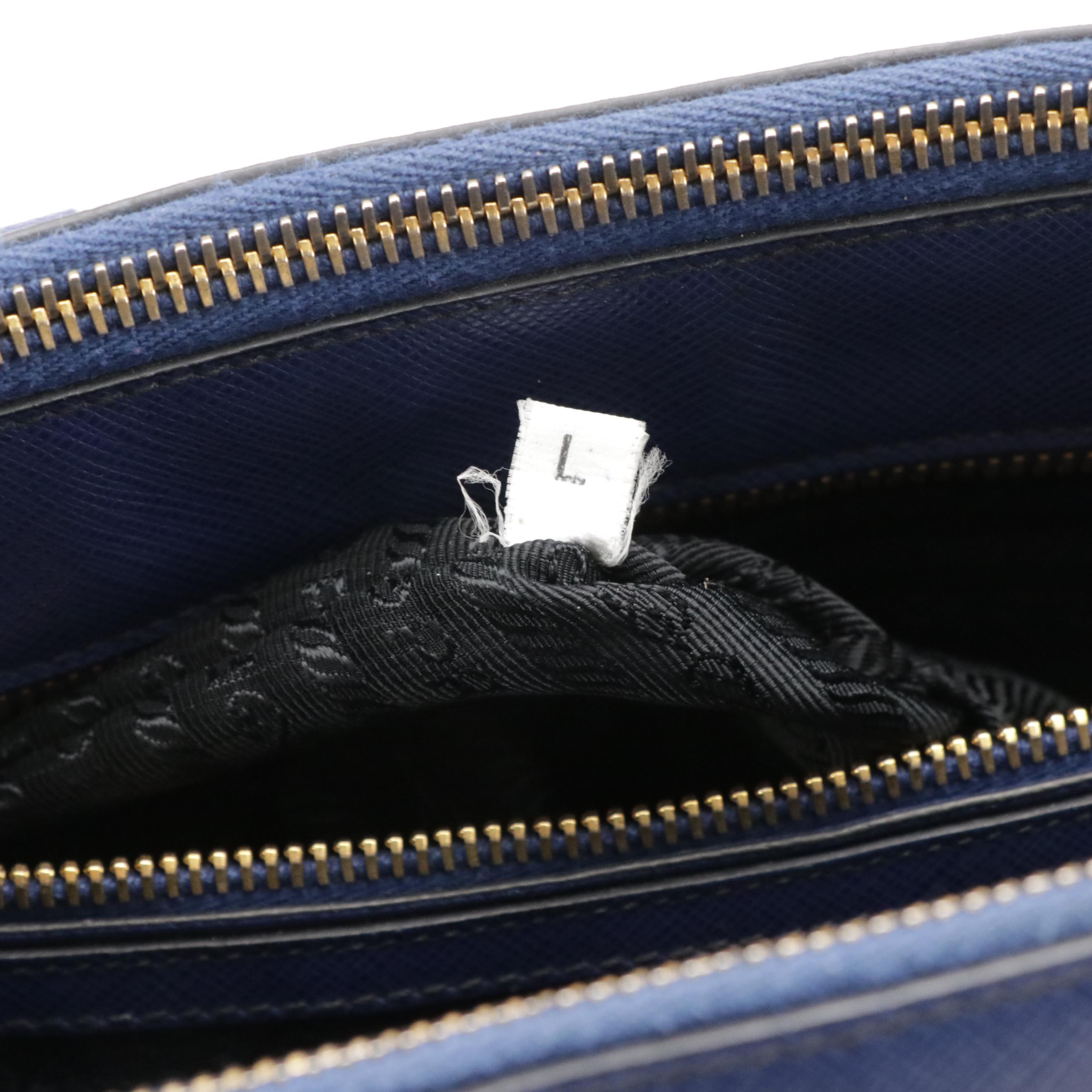 Prada Double Zip Galleria Two-Way Tote Bag in Blue Saffiano Lux Leather