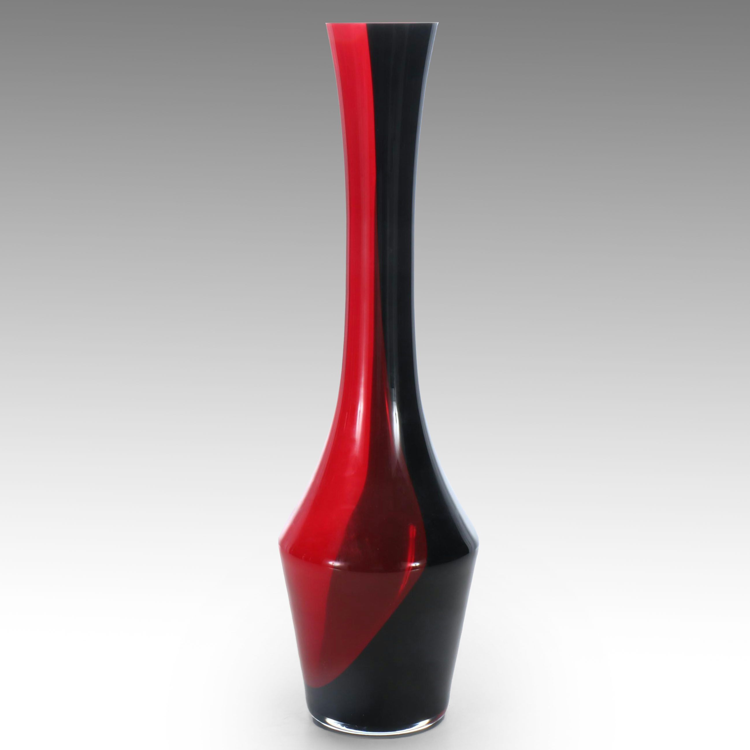 MCM Style Red Art Glass Bottle Vase