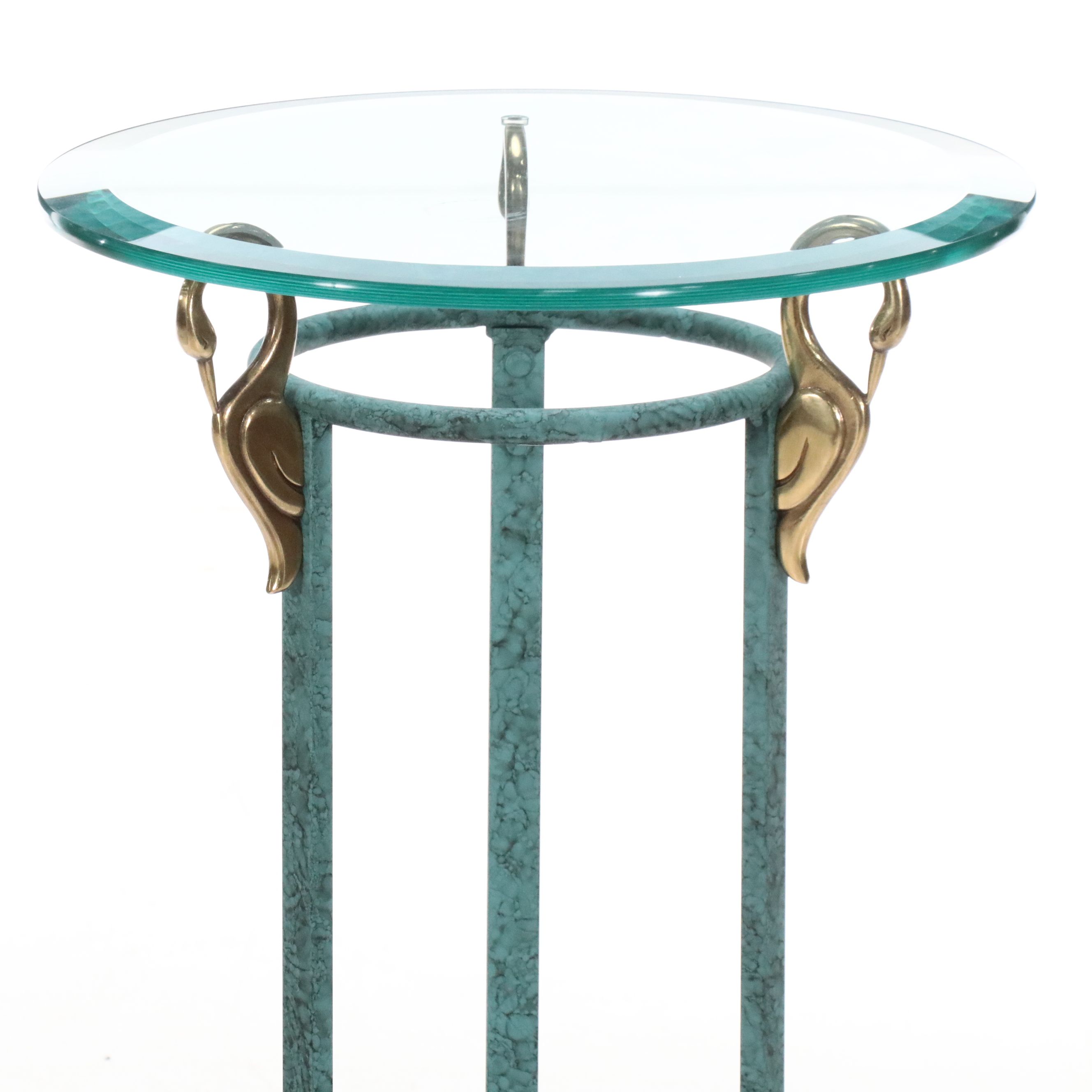 Empire Style Patinated Brass Swan Plant Stand with Glass Top
