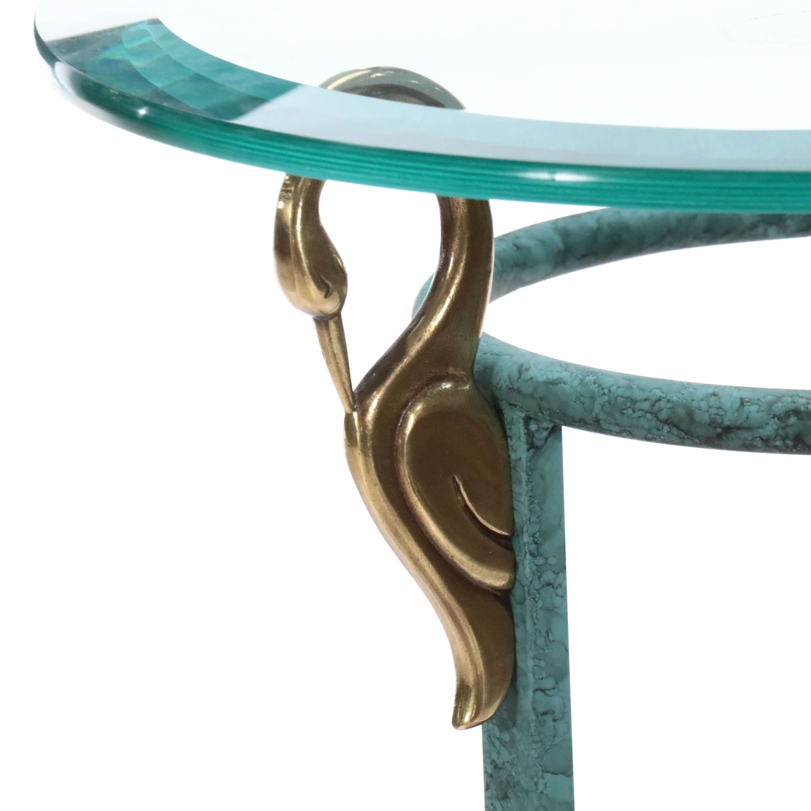Empire Style Patinated Brass Swan Plant Stand with Glass Top