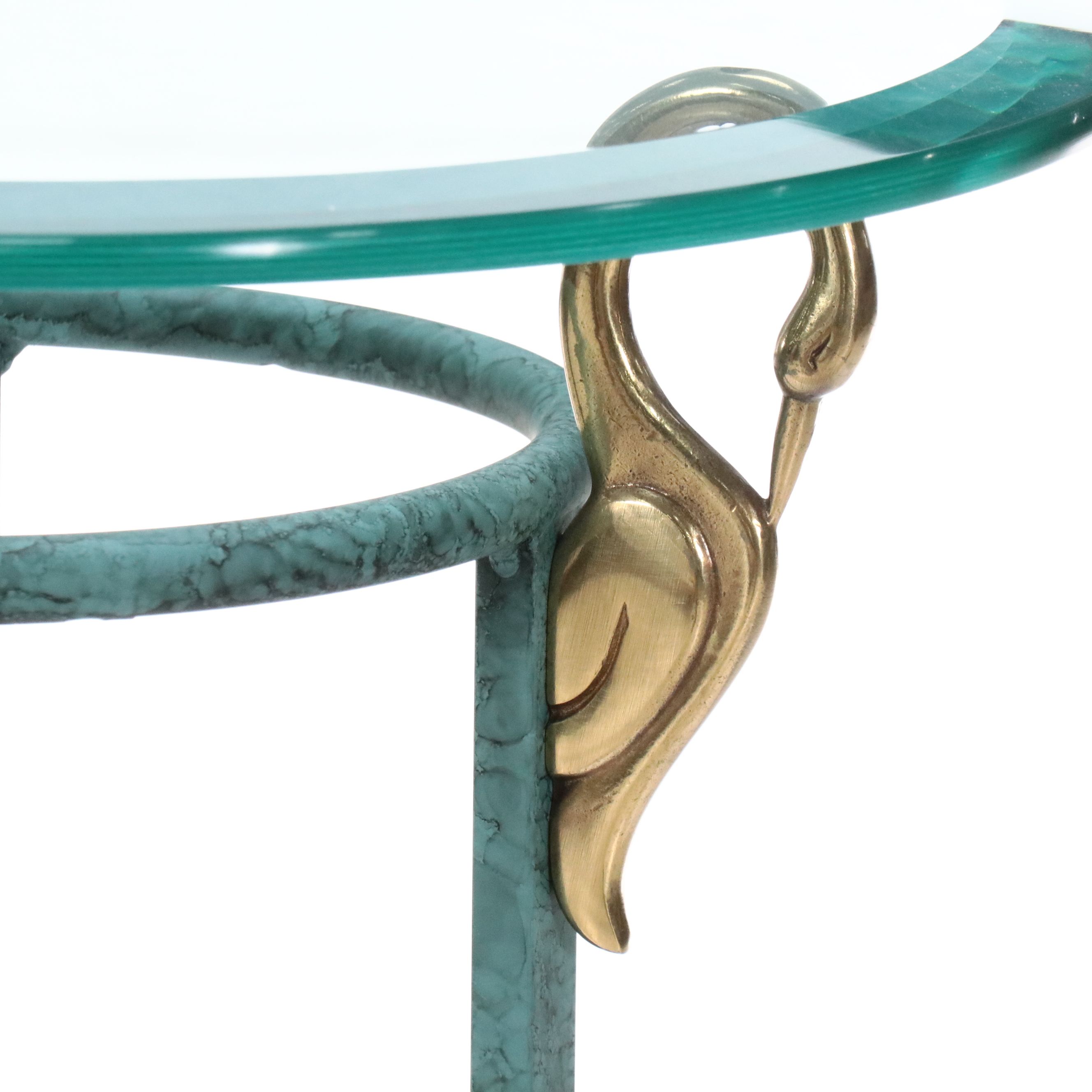 Empire Style Patinated Brass Swan Plant Stand with Glass Top