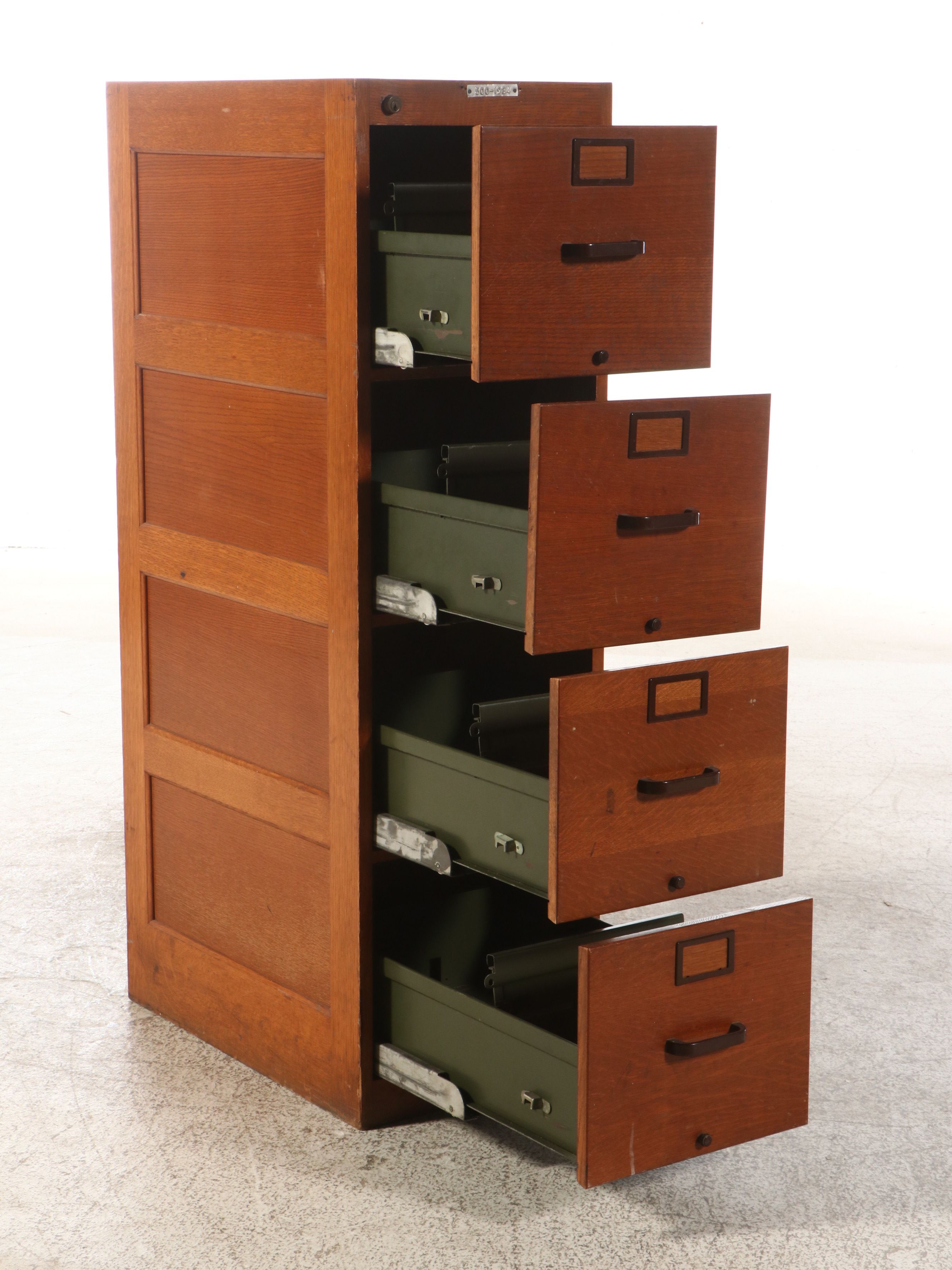 Oak Four-Drawer Filing Cabinet, Early to Mid-20th Century