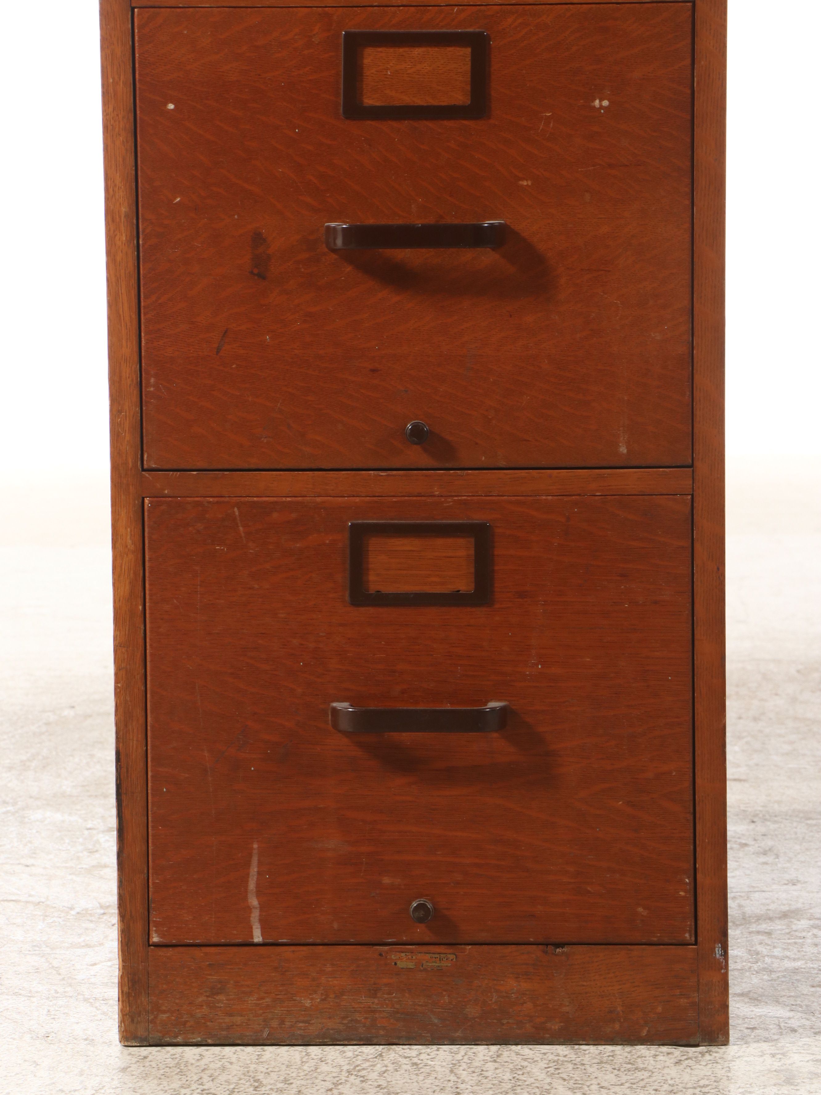 Oak Four-Drawer Filing Cabinet, Early to Mid-20th Century