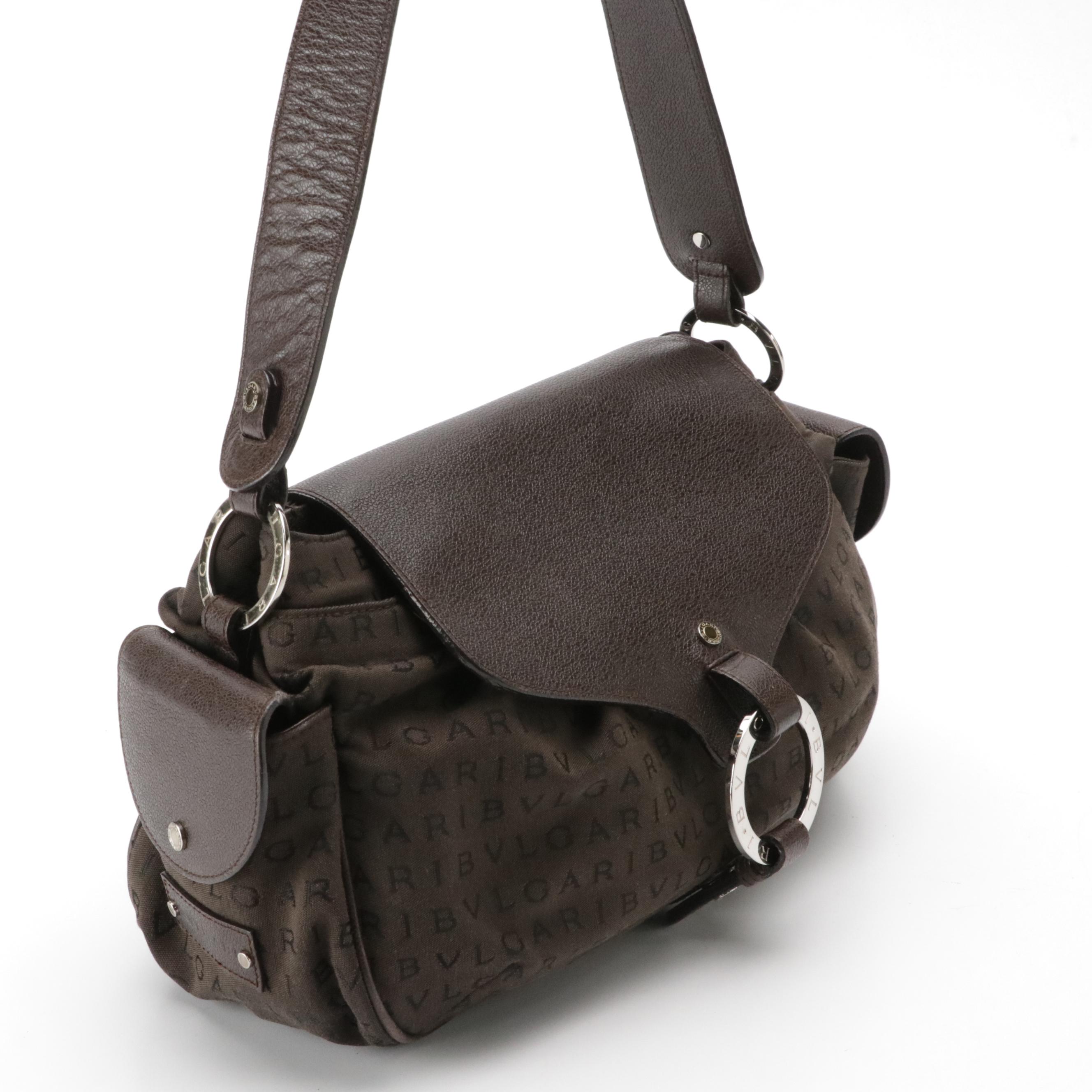 BVLGARI Shoulder Bag in Logomania Canvas with Leather Trim