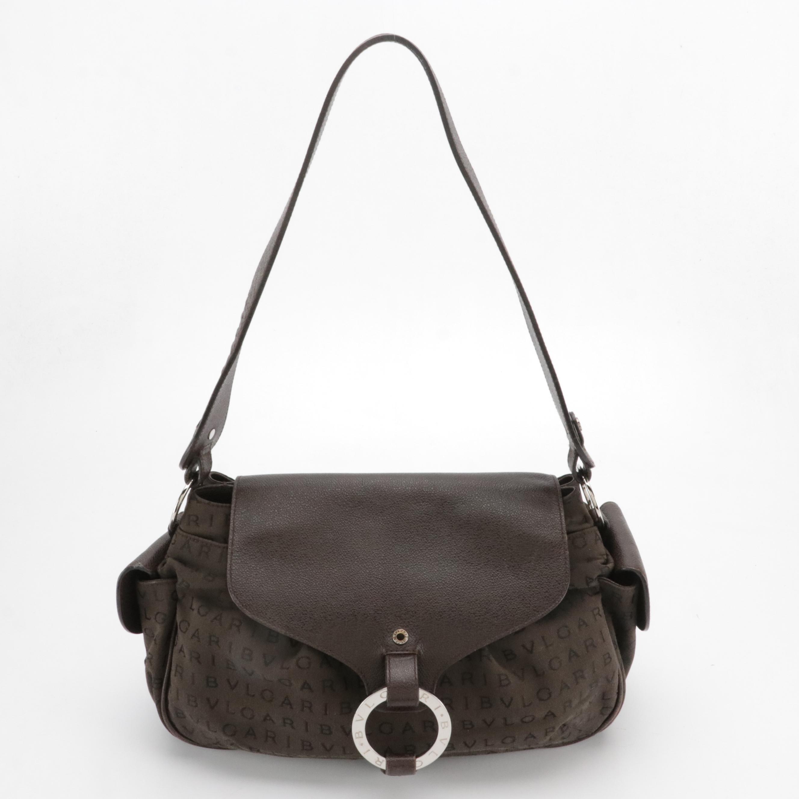 BVLGARI Shoulder Bag in Logomania Canvas with Leather Trim