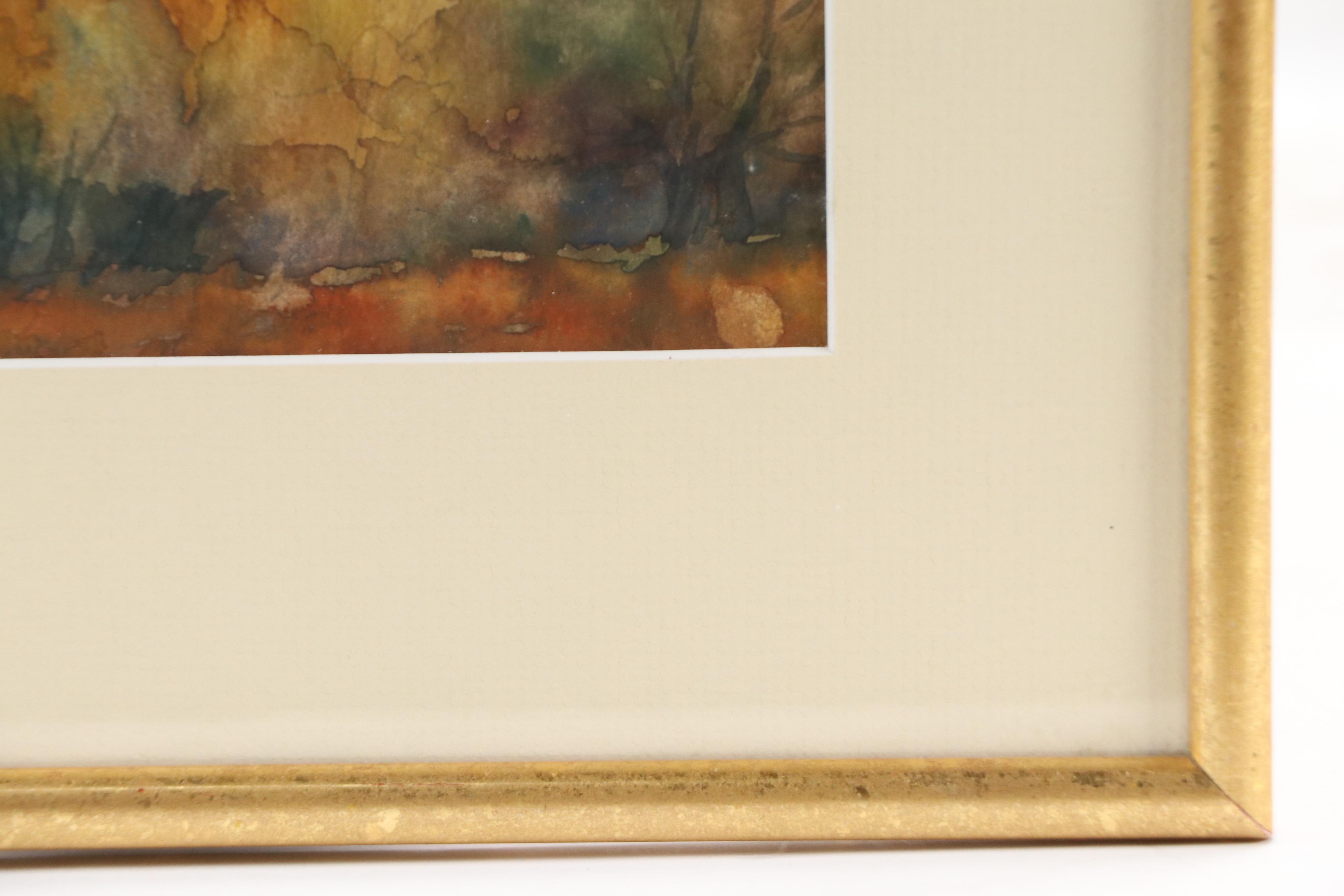 Stylized Watercolor Painting of Autumnal Trees