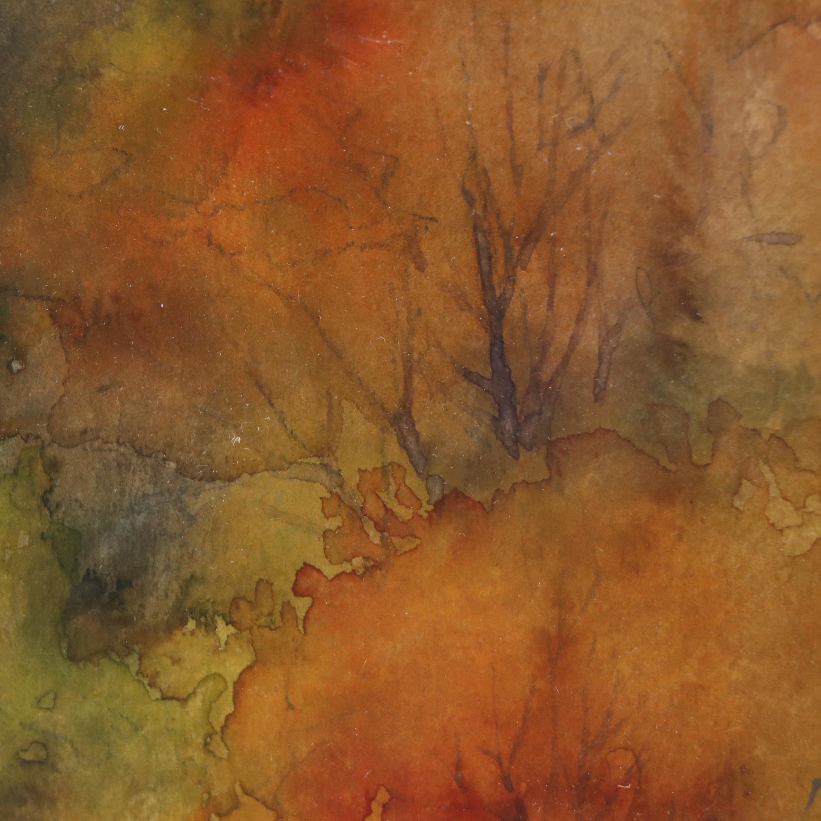 Stylized Watercolor Painting of Autumnal Trees