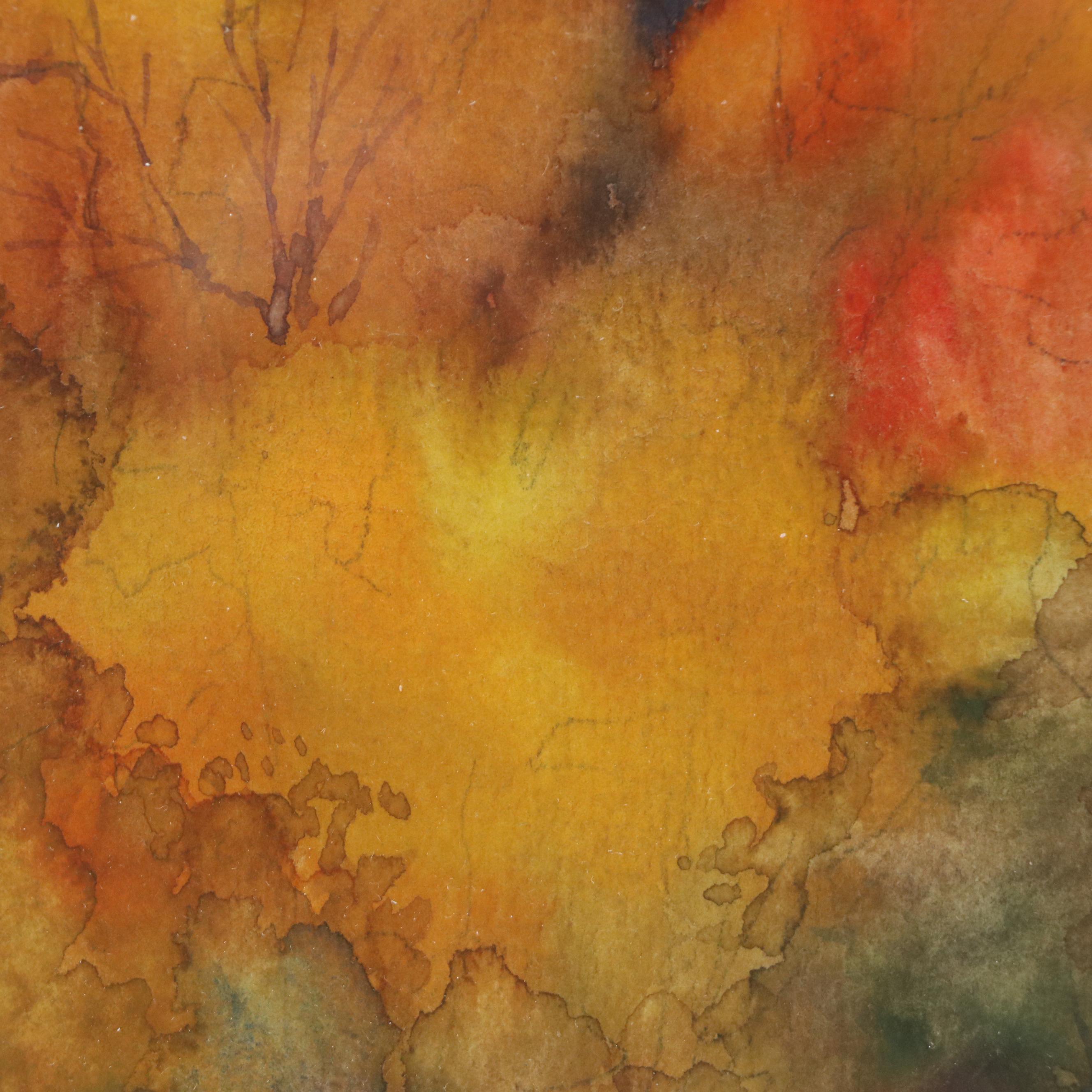Stylized Watercolor Painting of Autumnal Trees