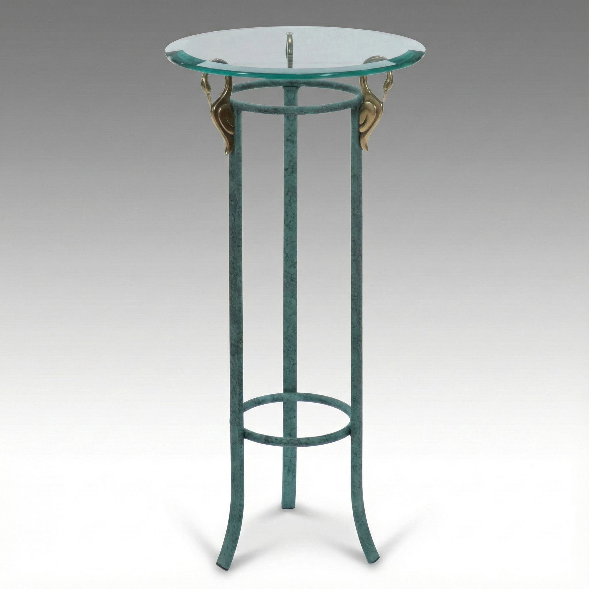 Empire Style Patinated Brass Swan Plant Stand with Glass Top