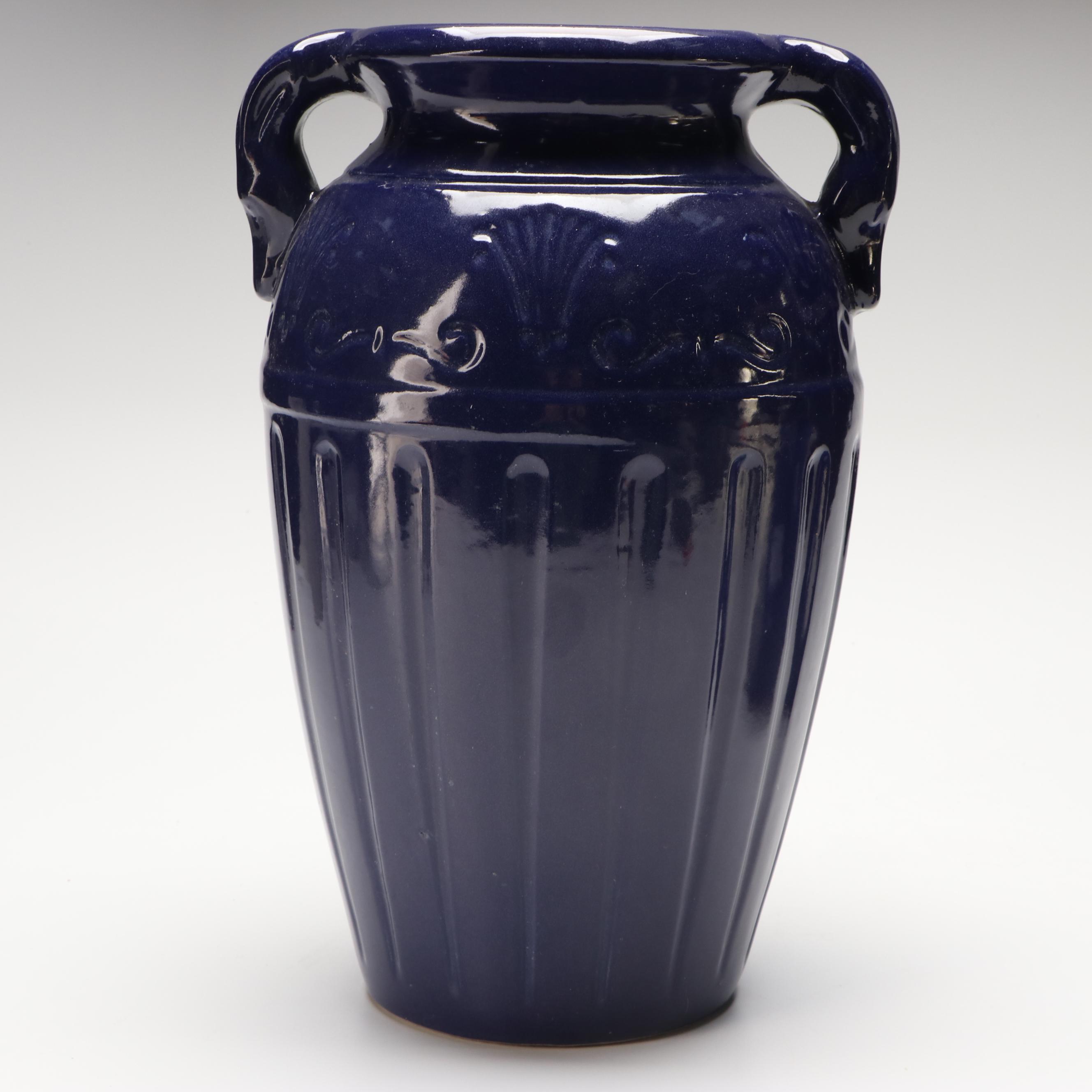 Homer Laughlin Cobalt Fiesta Pitcher with Robinson Ransbottom Amphora Vase