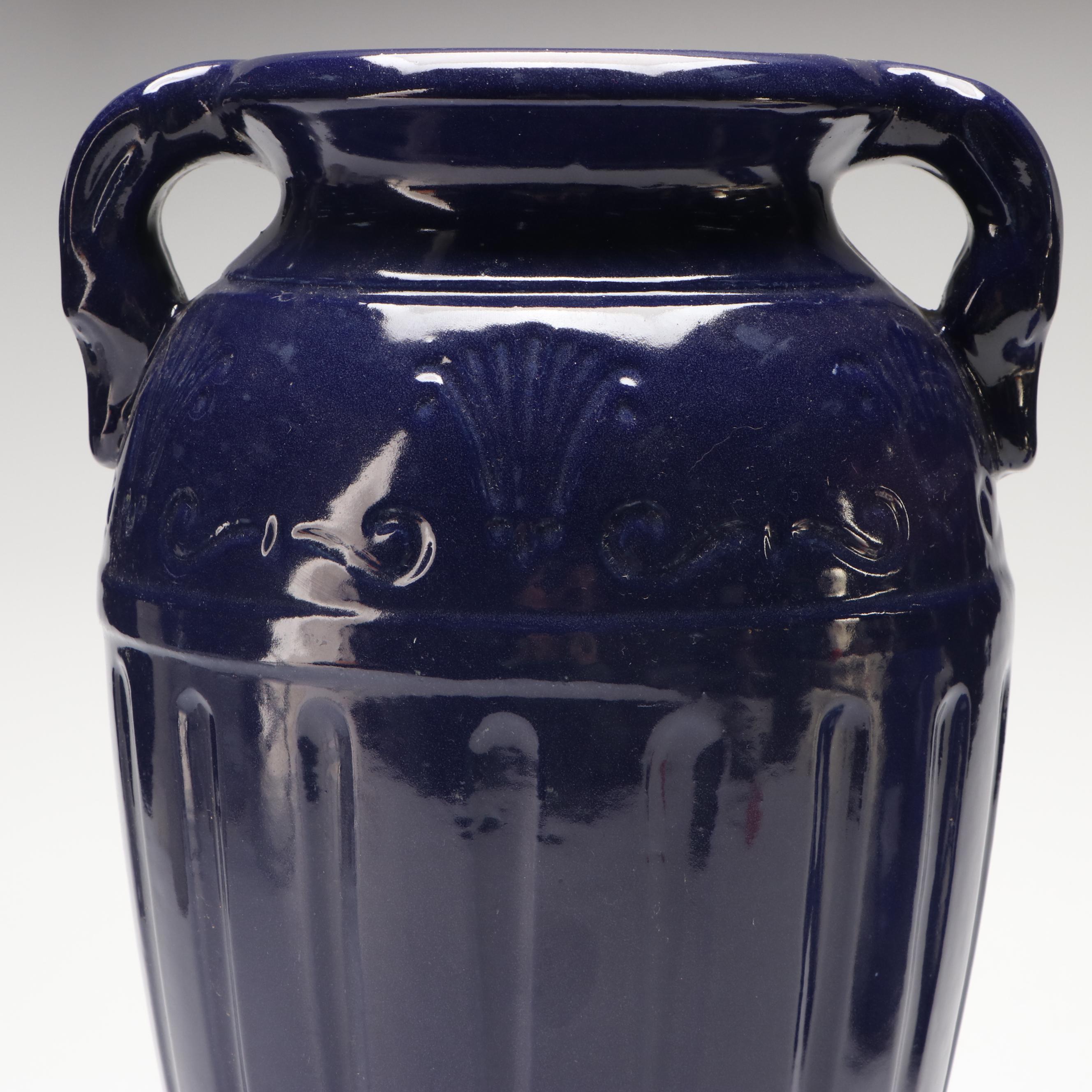 Homer Laughlin Cobalt Fiesta Pitcher with Robinson Ransbottom Amphora Vase