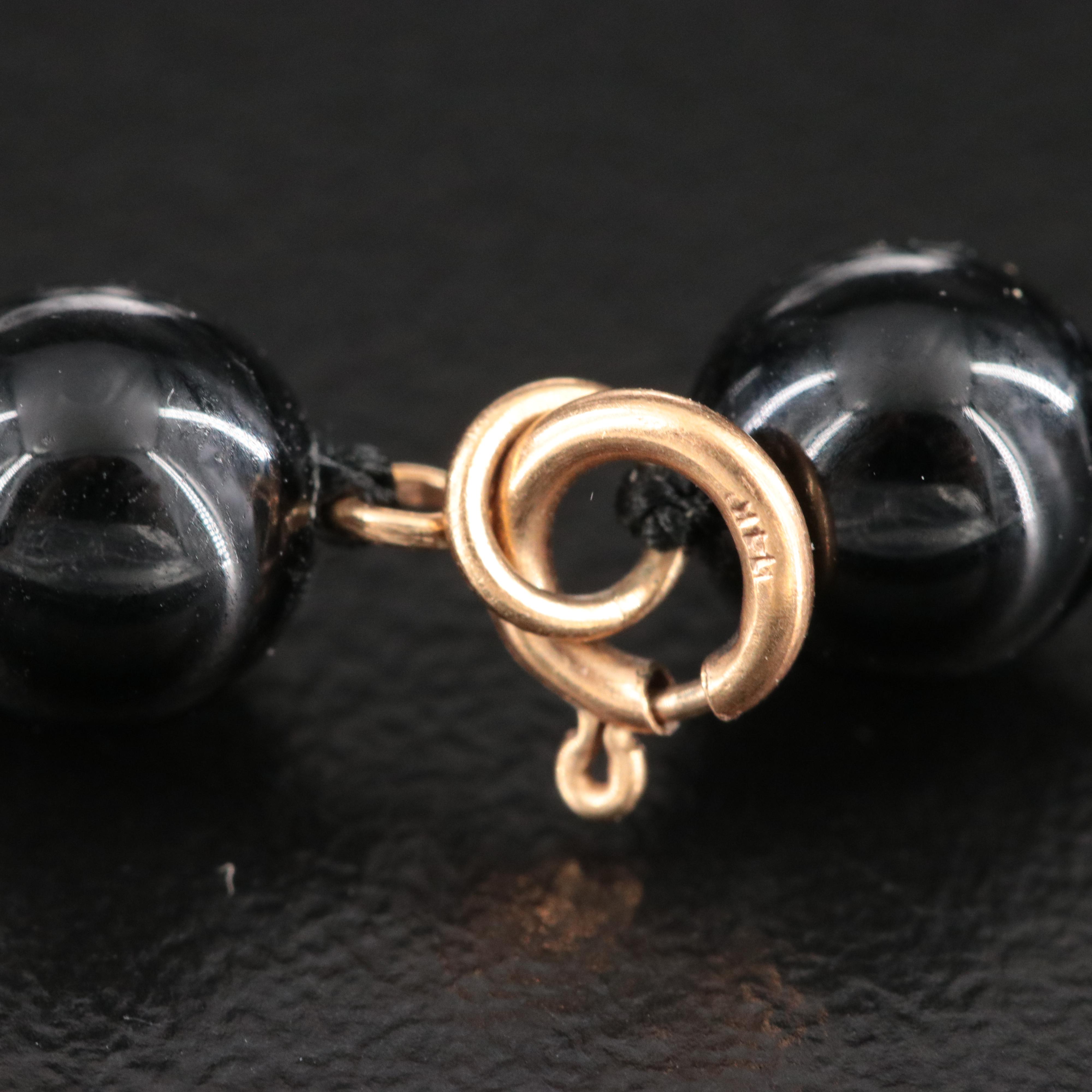 Black Onyx Bead Bracelet with 14K Clasp