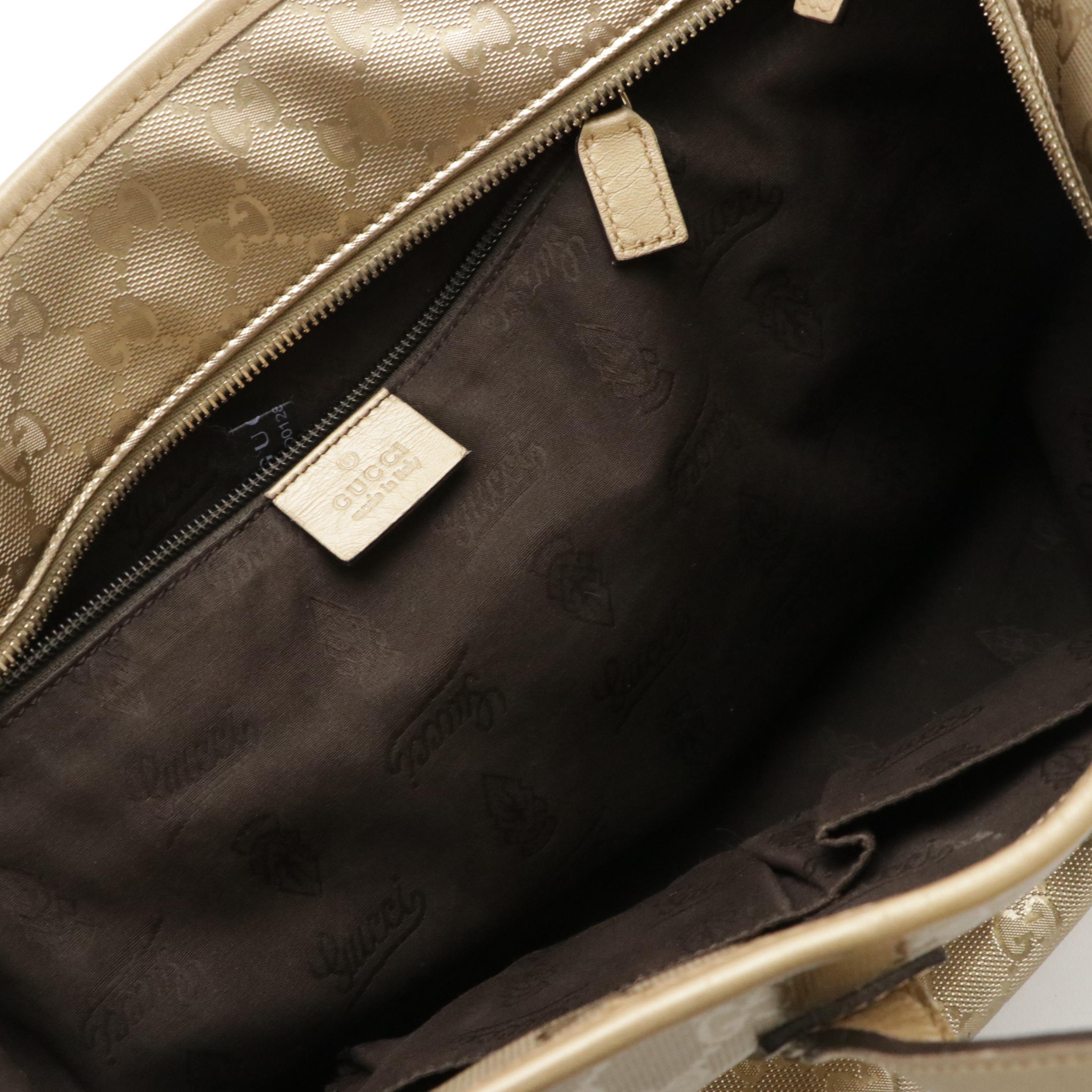 Gucci Large Joy Zip Tote in Metallic Gold GG Imprimé Canvas and Leather Trim