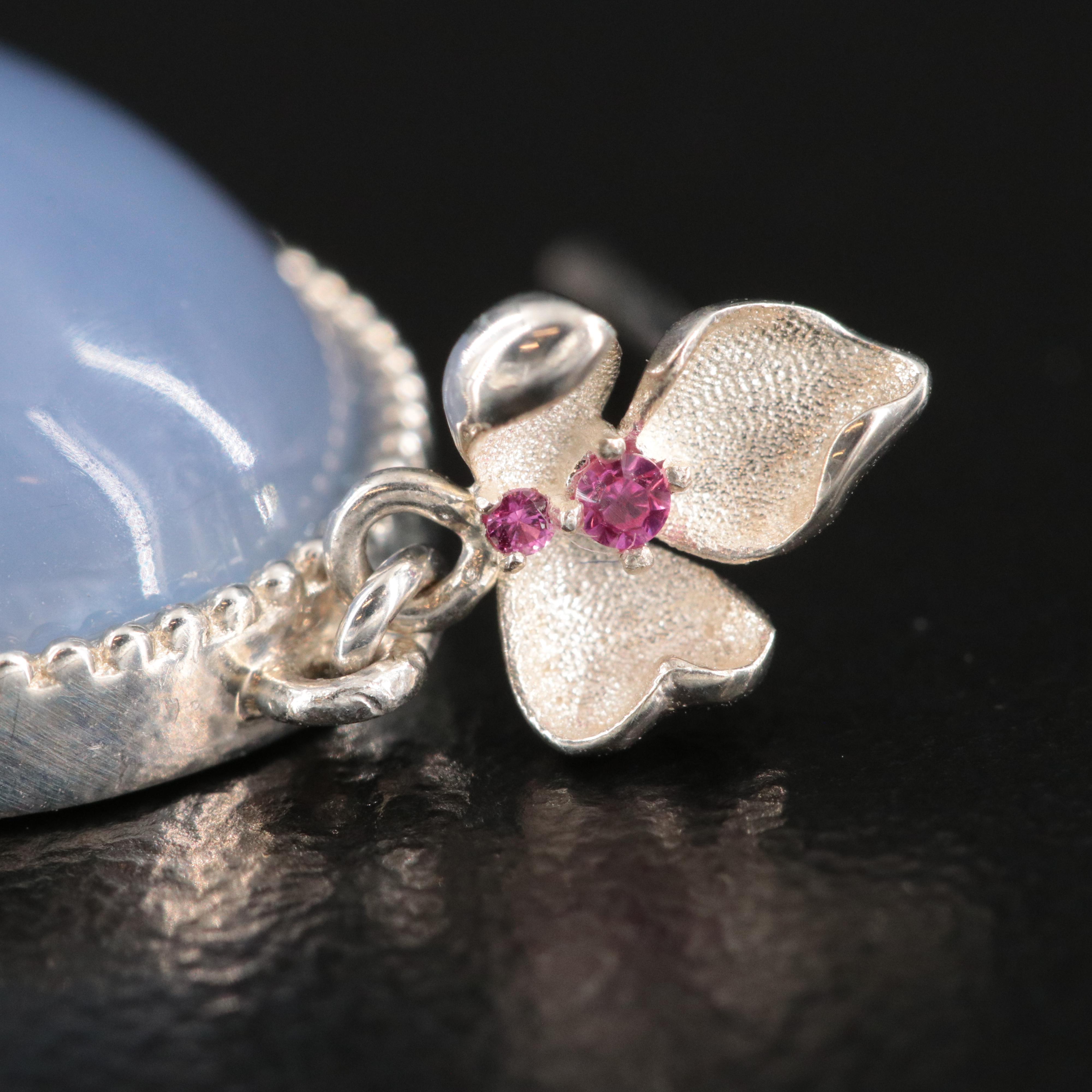 Sterling  Chalcedony and Ruby Earrings