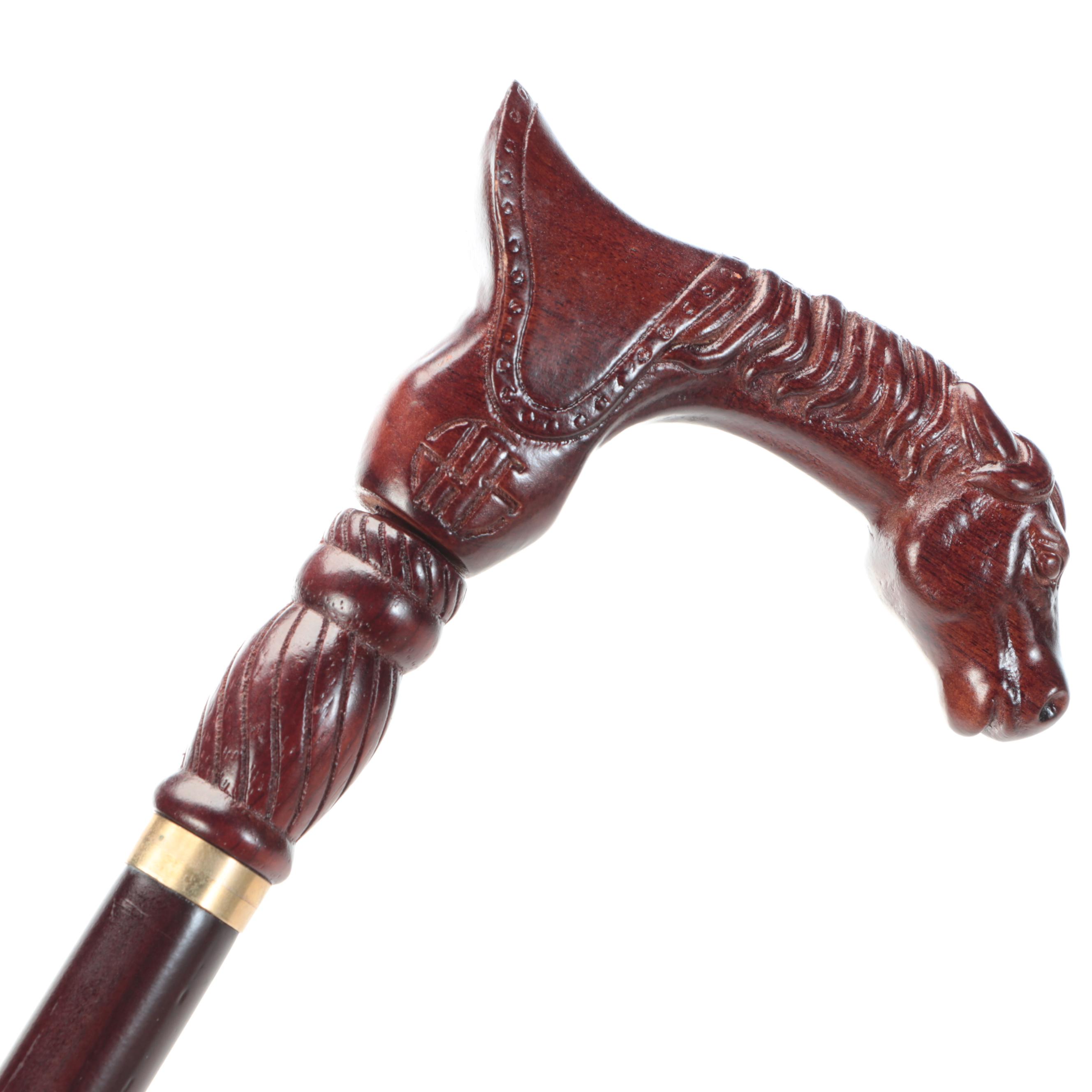 Carved Wood Horse Head Handle Cane