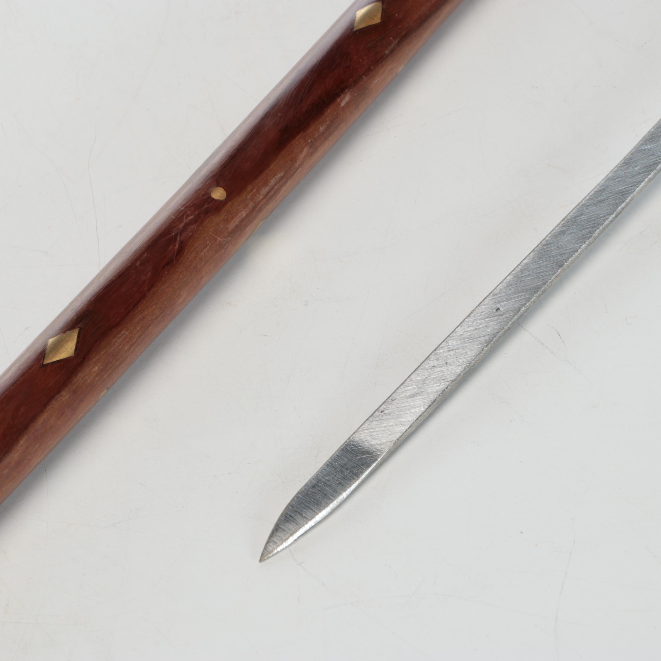 Brass Inlay Wooden Derby Handle Sword Cane