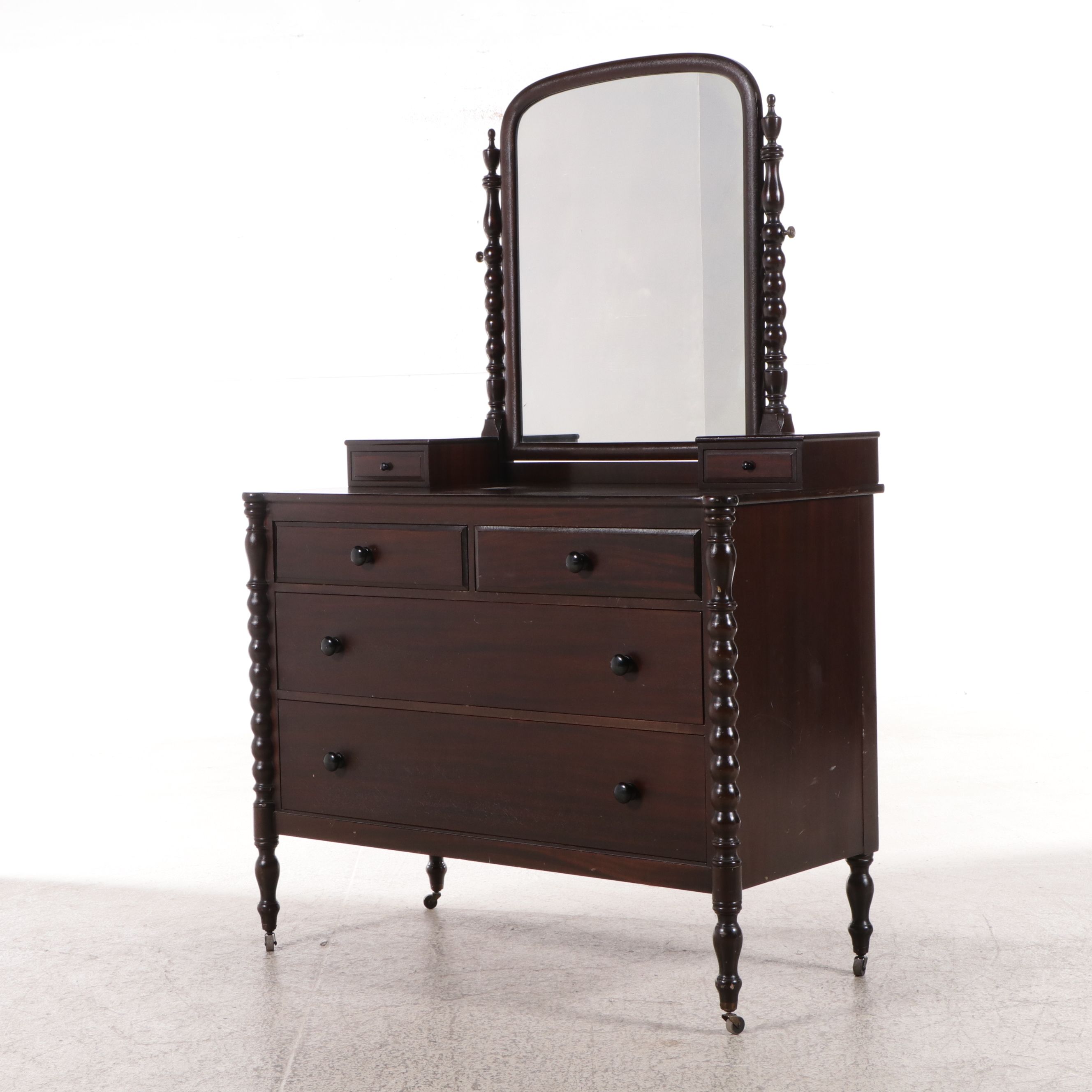Berkey & Gay Furniture Bobbin Turned Mahogany Dresser with Mirror