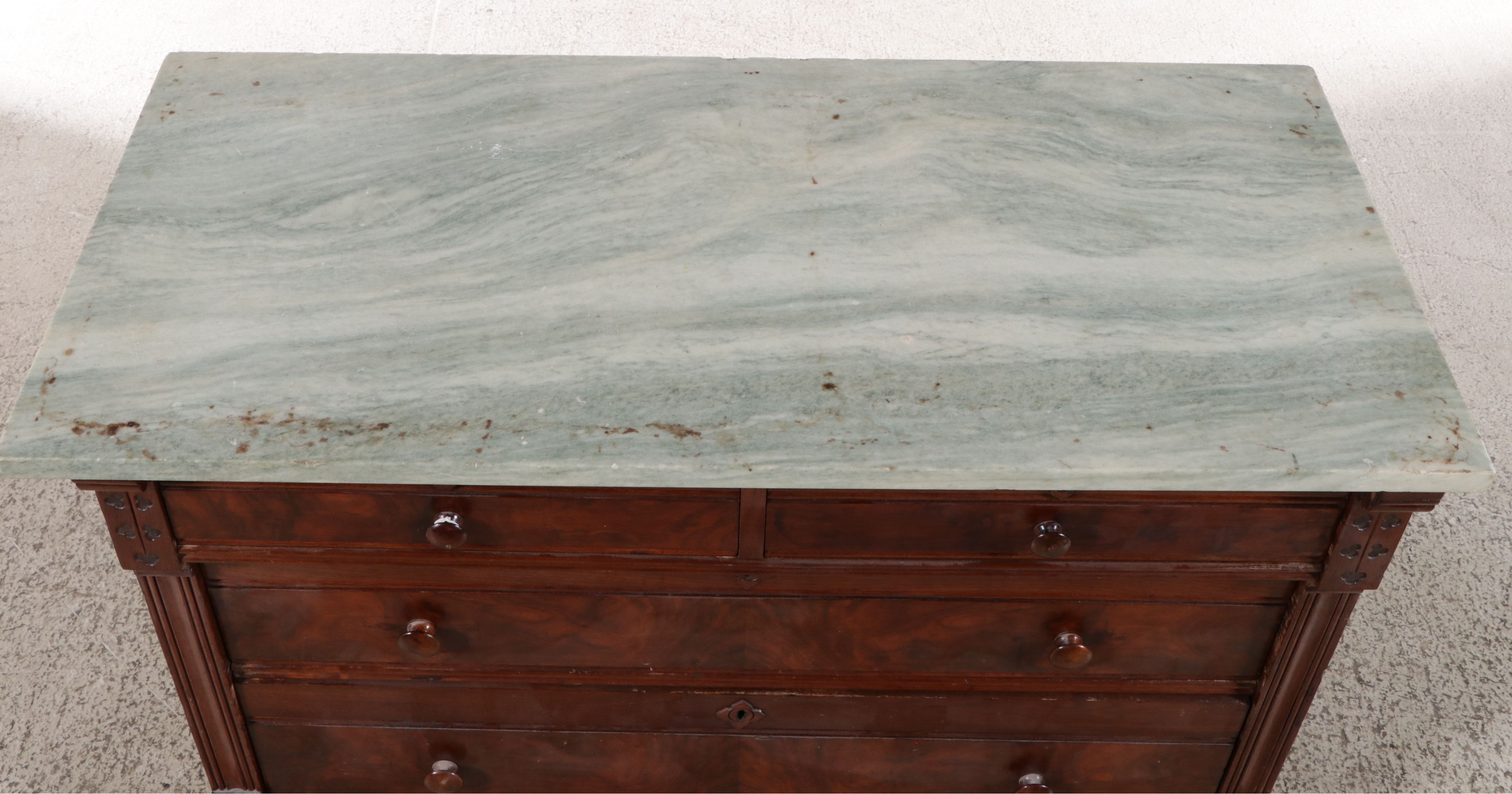 Victorian Eastlake Burl Wood and Walnut Chest of Drawers with Marble Top
