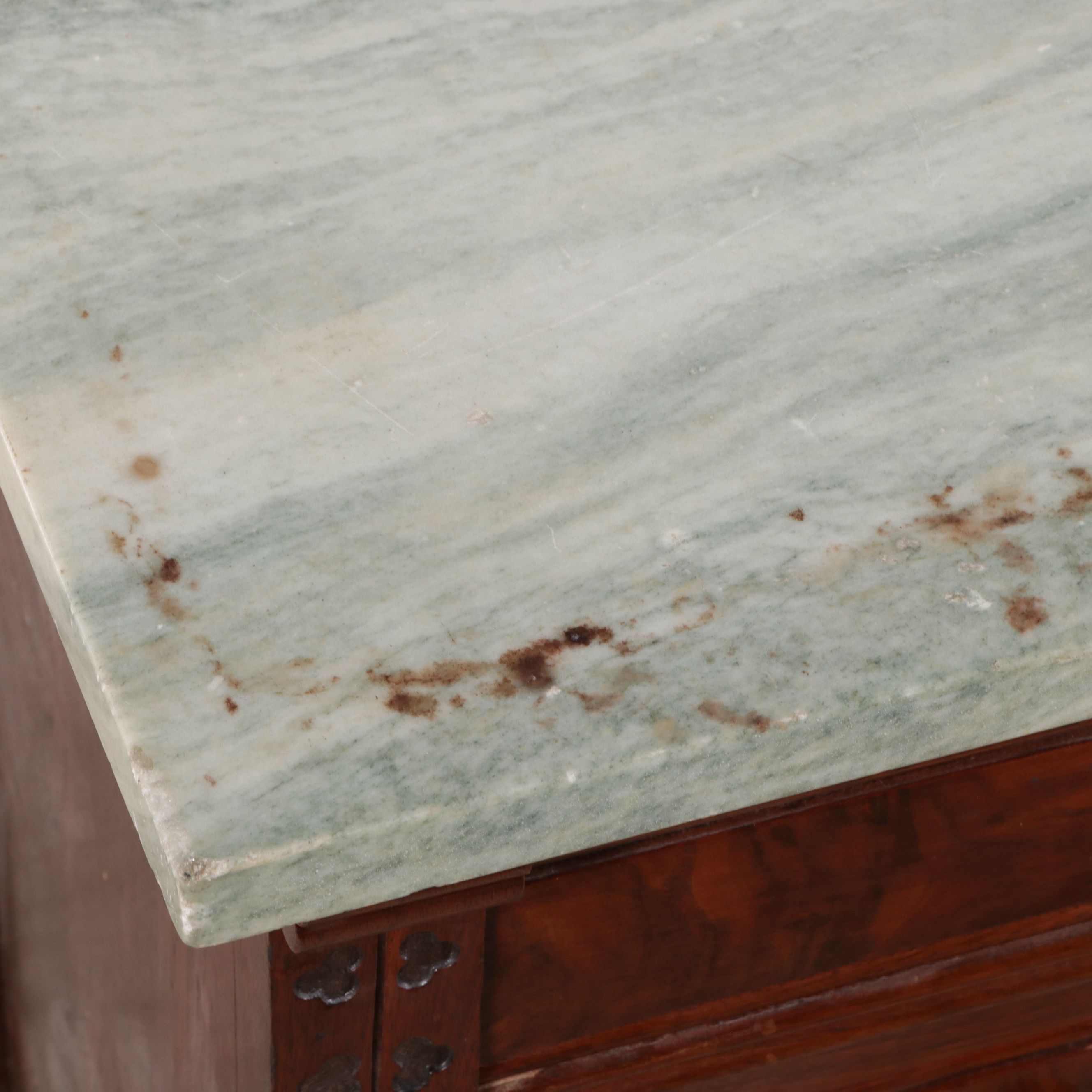 Victorian Eastlake Burl Wood and Walnut Chest of Drawers with Marble Top