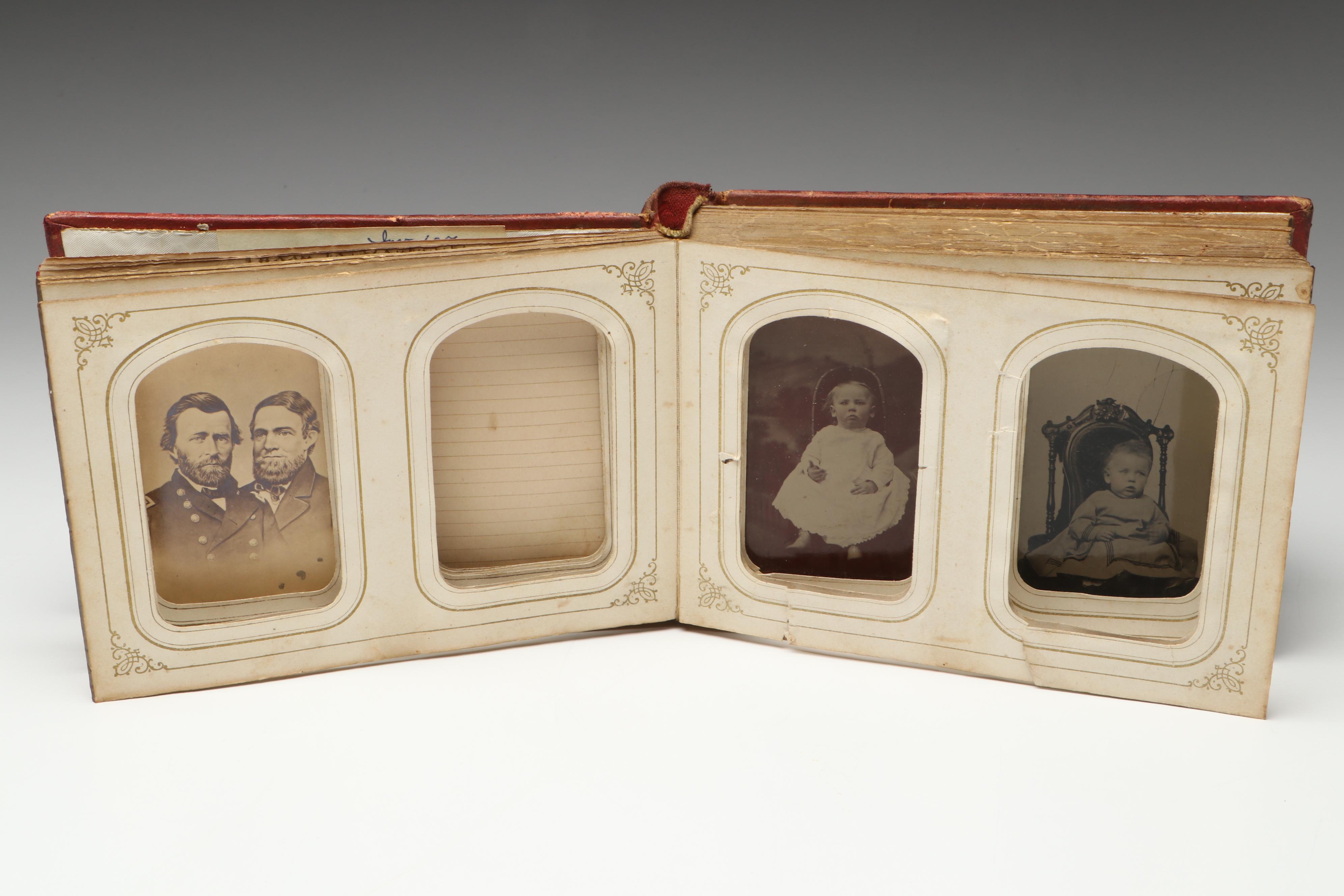 Victorian Leather Gem Tintype Album Featuring 1868 U.S. Grant & Schuyler Colfax