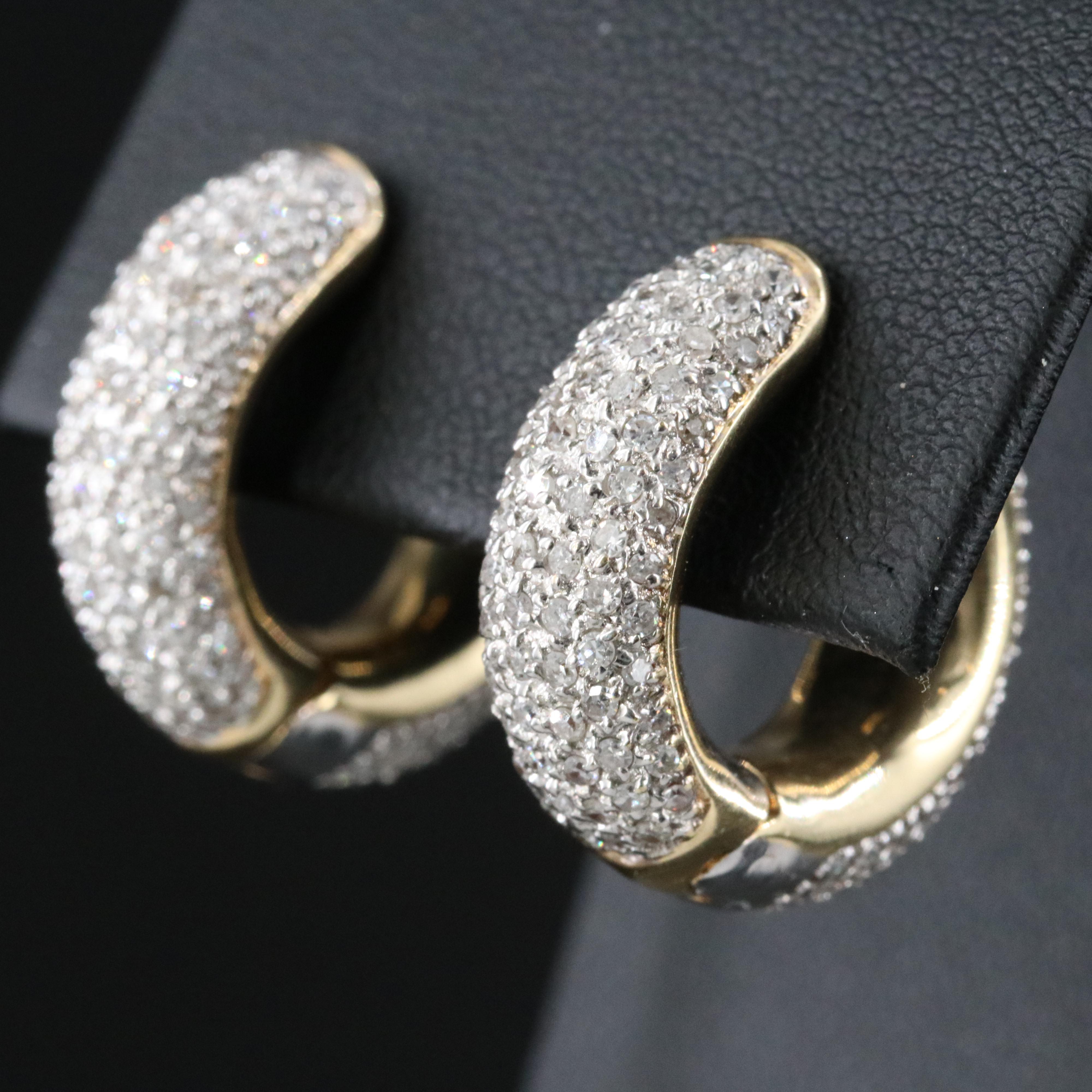 14K 1.95 CTW Diamond Pavé Huggie Hoop Earrings