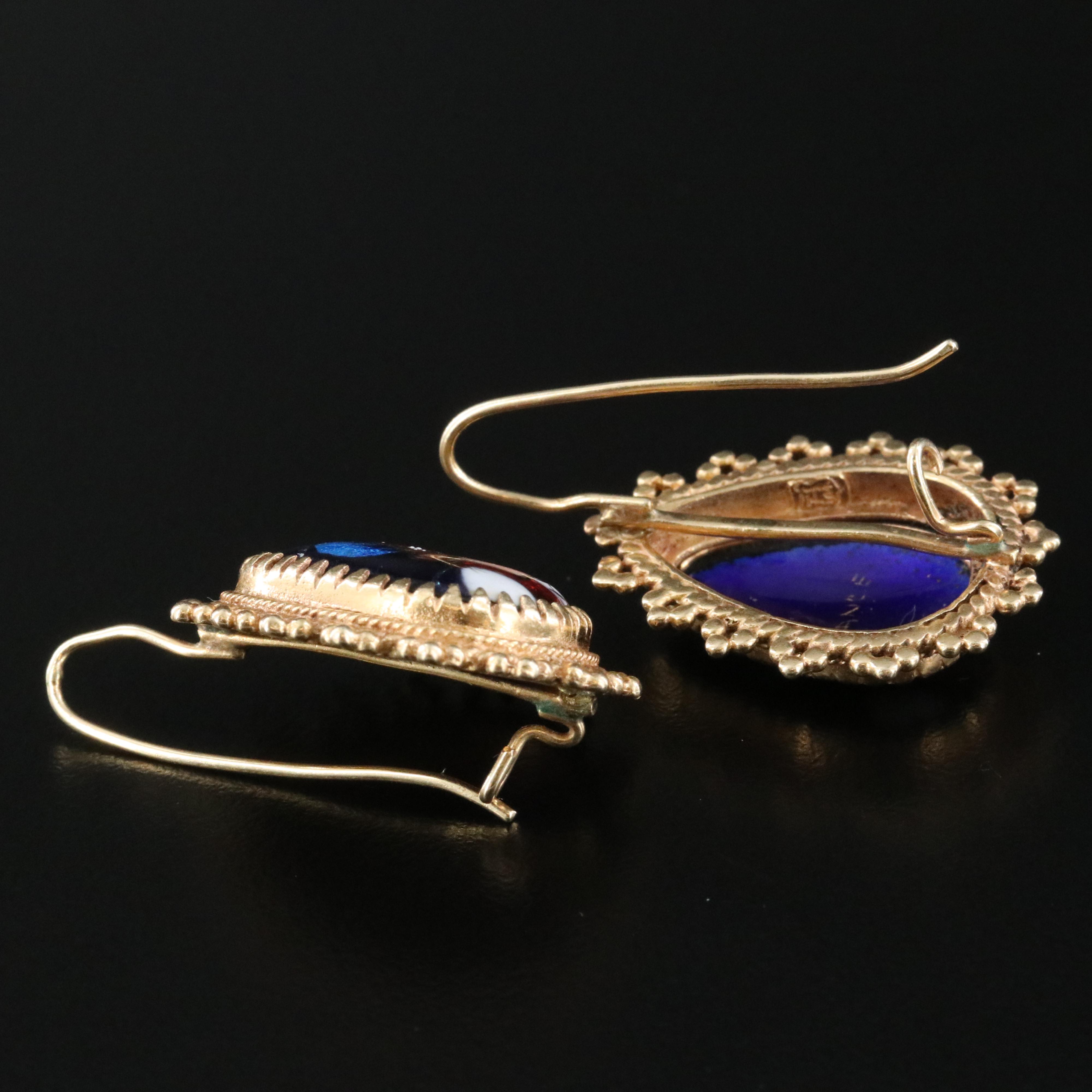 French 14K Limoges Drop Earrings