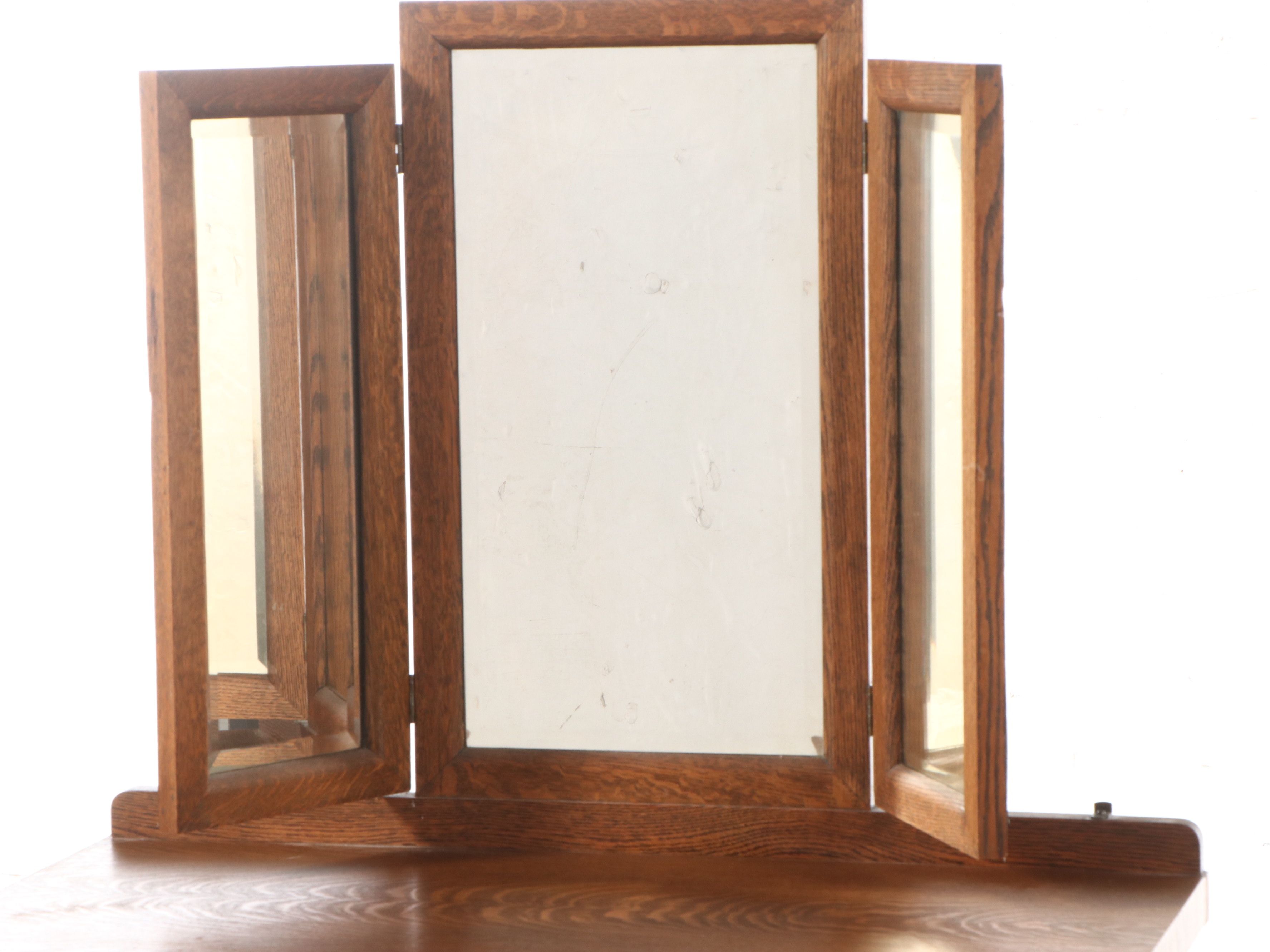 Empire Revival Oak Dressing Table with Tri-Fold Mirror, Early 20th Century